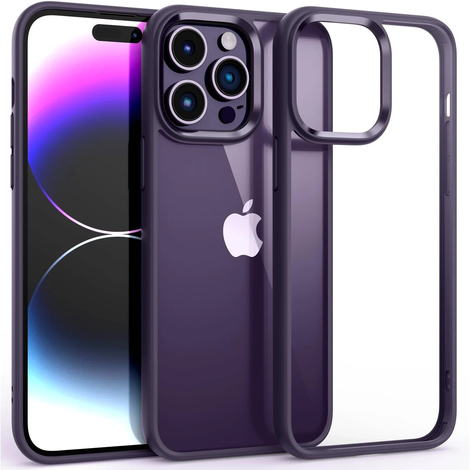 DL3 Mobilak Case Compatible With iPhone 14 Pro Max (6.7 Inch), Clear Case Shockproof Hard PC +Soft Silicone [Not Yellowing] Transparent Protective Slim Case Phone - Deep Purple
