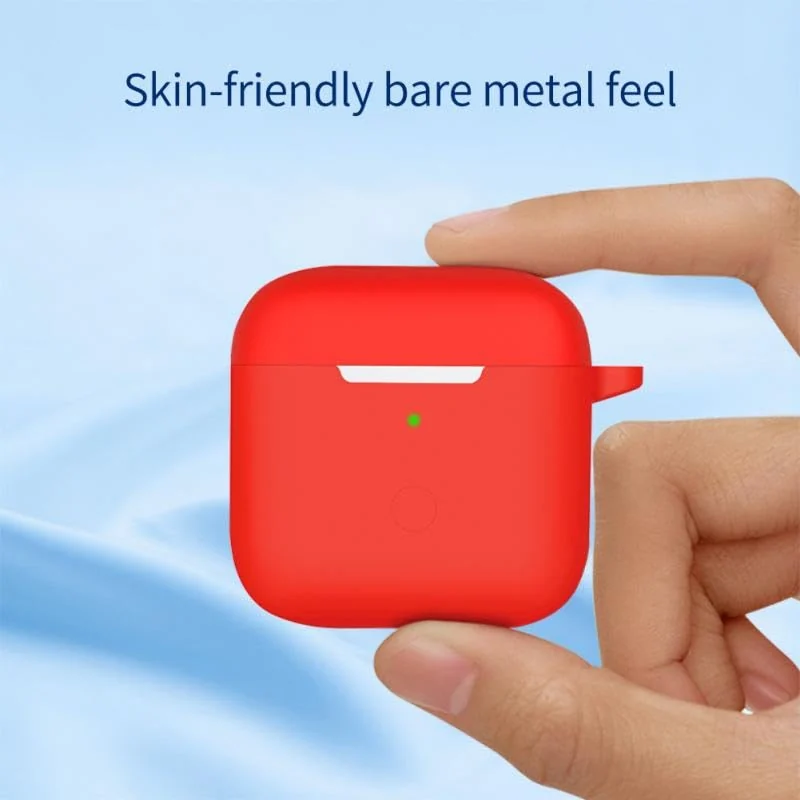DL3 Mobilak Silicone Case Compatible with Xiaomi Redmi Buds 3 Earbuds, Soft Silicone Protective Case Cover, Shockproof Sleeve with Carabiner - Red
