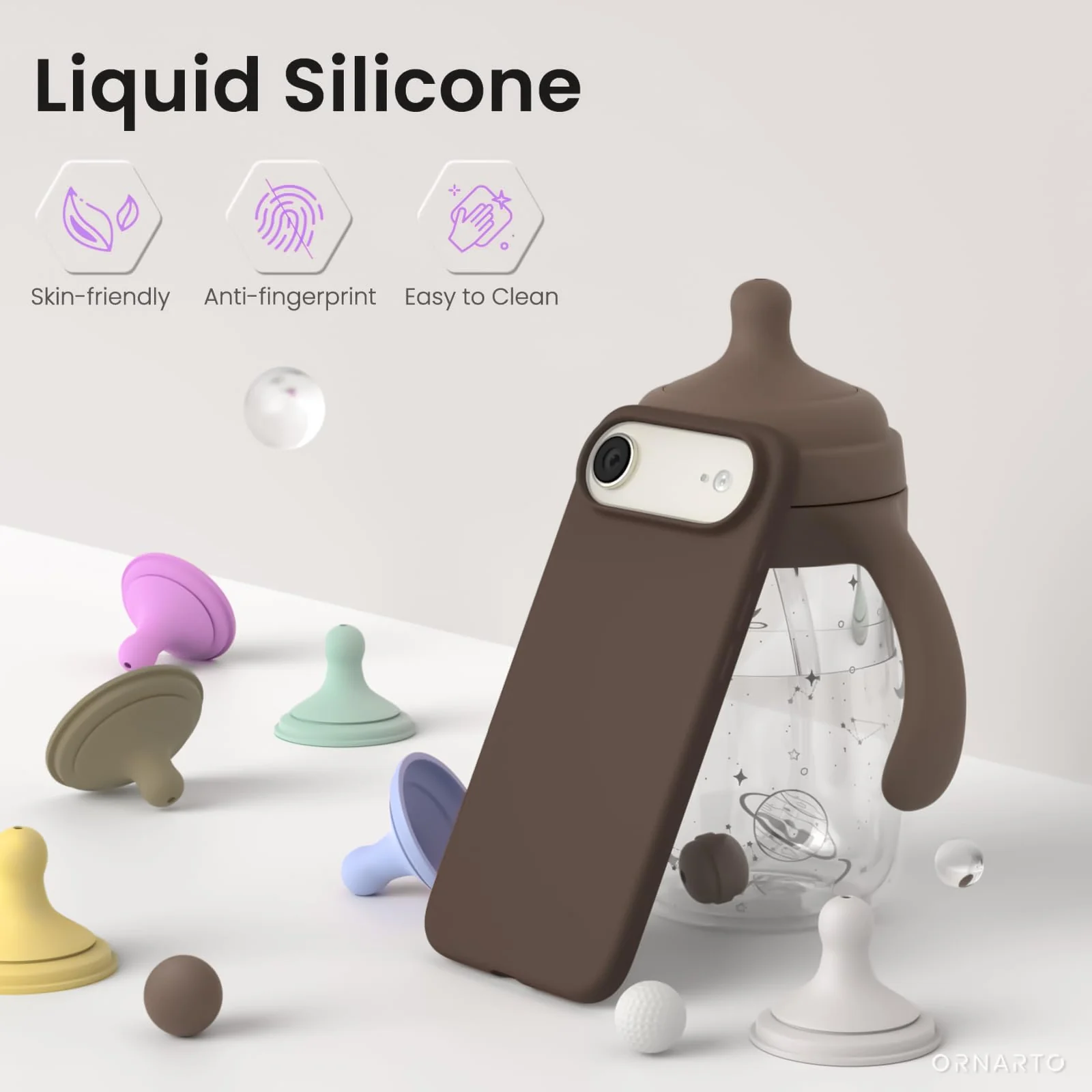 DL3 Mobilak Liquid Silicone Protective Case for iPhone 17 Air 6.5-Inch with Microfiber Lining and Shockproof Design - Brown