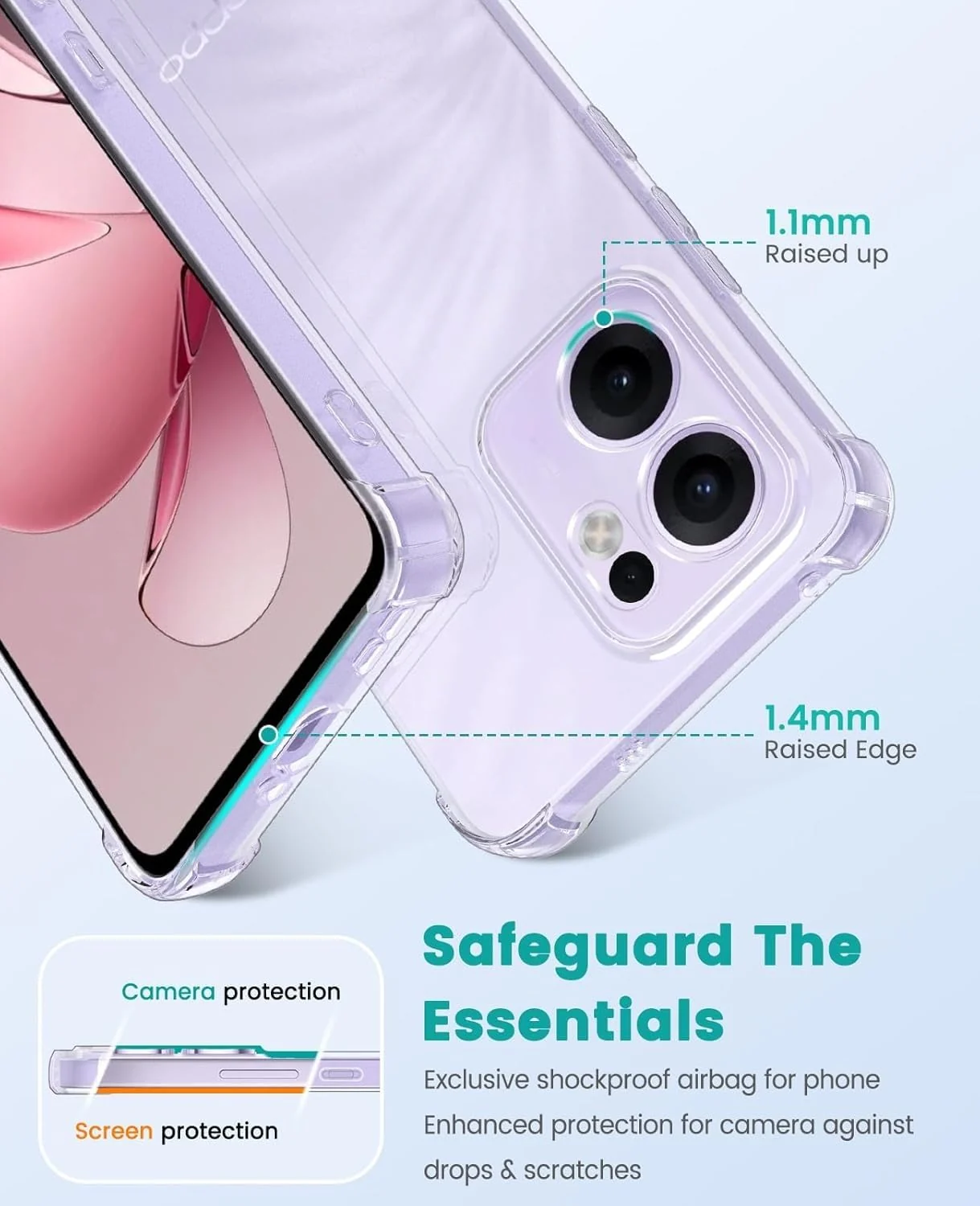 DL3 Mobilak Case Compatible with OPPO Reno 13F 4G / 5G, Cover Silicone TPU Gorilla Anti-shock Protector Camera Shockproof Corners - Clear