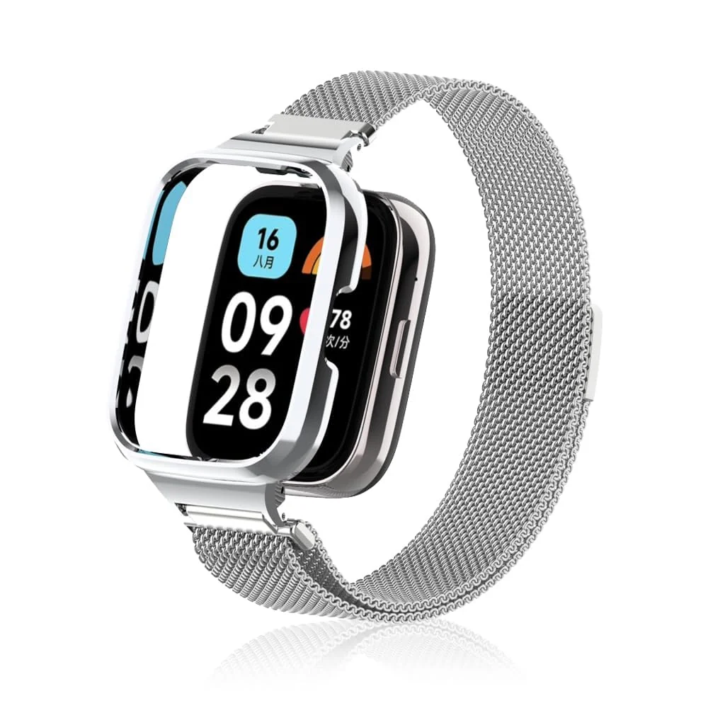 DL3 Mobilak Strap Compatible with Xiaomi Redmi Watch 3 (Not Fit Watch 3 Active), Magnetic Metal Stainless Steel Adjustable Wristbands Breathable Watch Bands for Xiaomi Redmi Watch 3 (Sliver) - Black