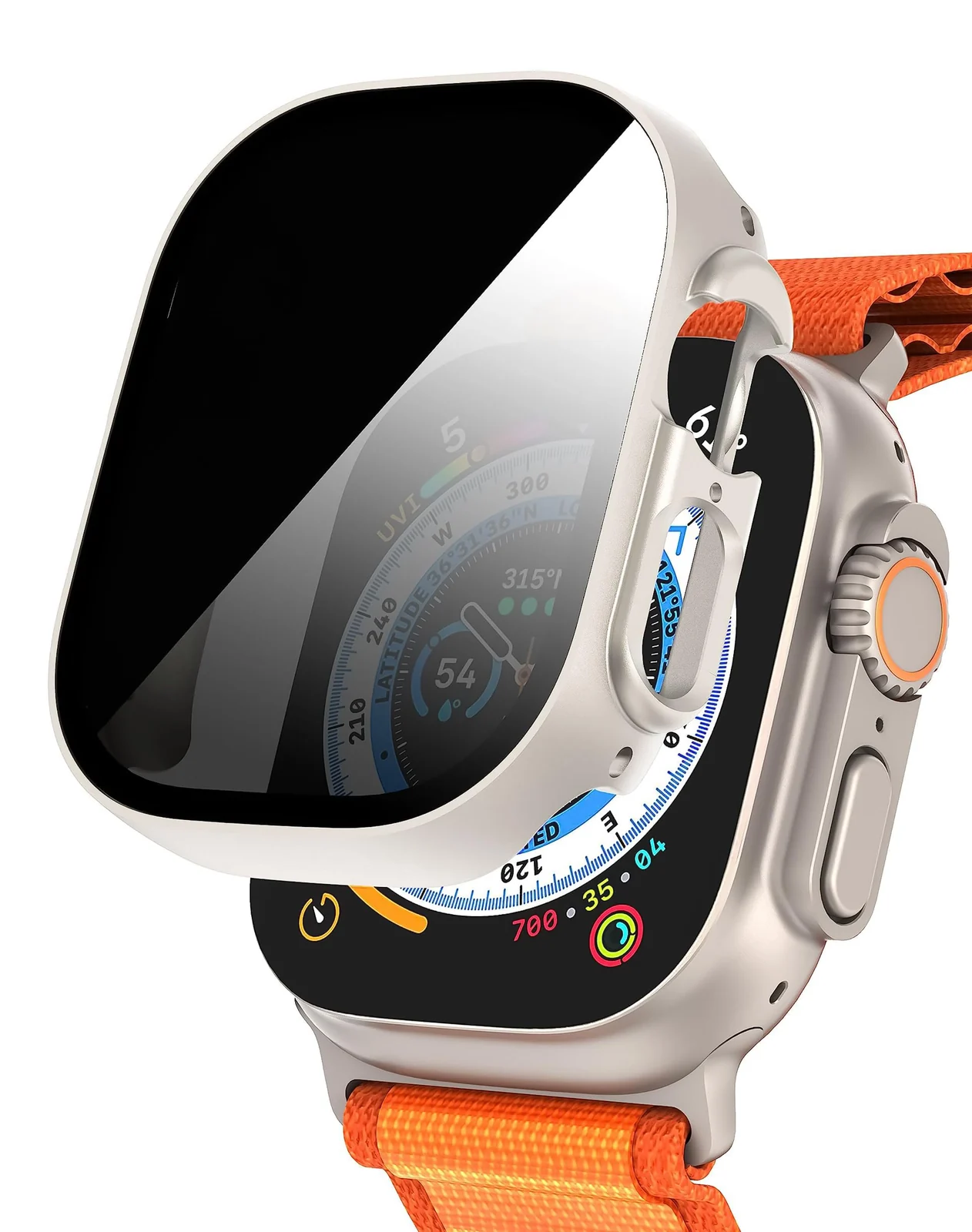 DL3 Mobilak Cover for Apple Watch Ultra 3/2/1 49mm Privacy Screen Protector Anti Spy, Shockproof Bumper Case, Integrated Hard PC Protective Case in HD Tempered Glass for Apple Watch Ultra - Starlight