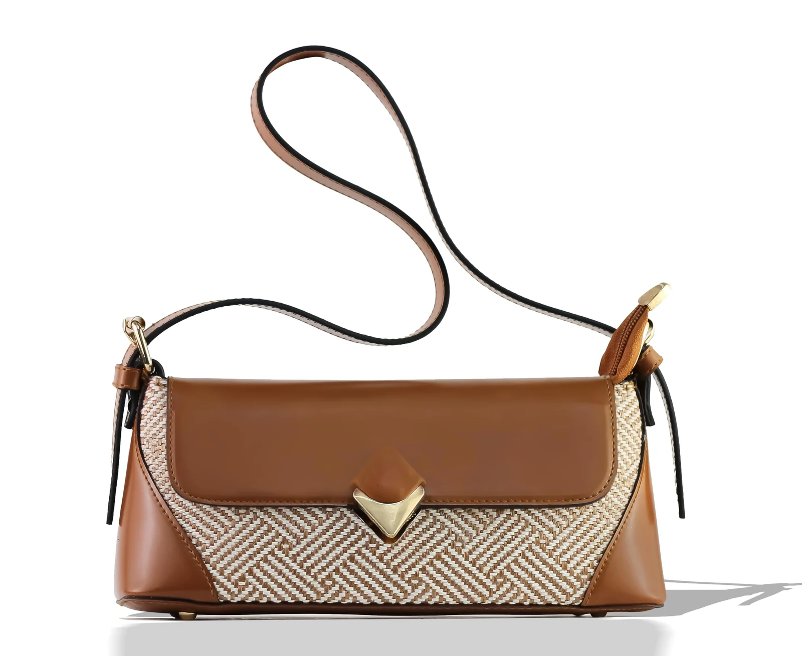 Mobigon Elegant Women’s Baguette Shoulder Bag with Magnetic Gold Clasp, Textured Faux Leather, Zippered Main Compartment & Inner Pocket for Formal & Daily Use