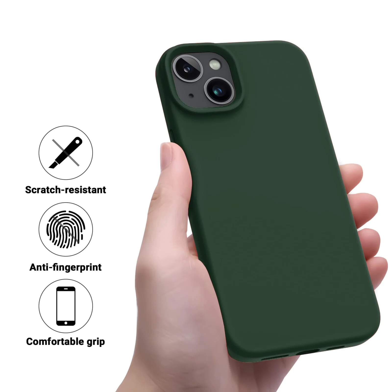 DL3 Mobilak Liquid Silicone Protective Case for iPhone 13 / iPhone 14 with Camera Protection and Microfiber Lining - Green 2