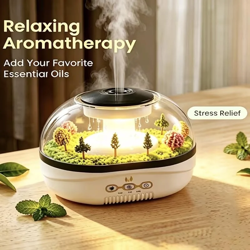 MOBIGON Raindrop Aroma Diffuser 400ML Humidifier | Quiet operation, 2/4H Timer, Warm Night Light, Fine Mist, Creative Micro Landscape Design, Auto Shut-Off for Office Home, Bedroom,Yoga,Meditation - Style-1