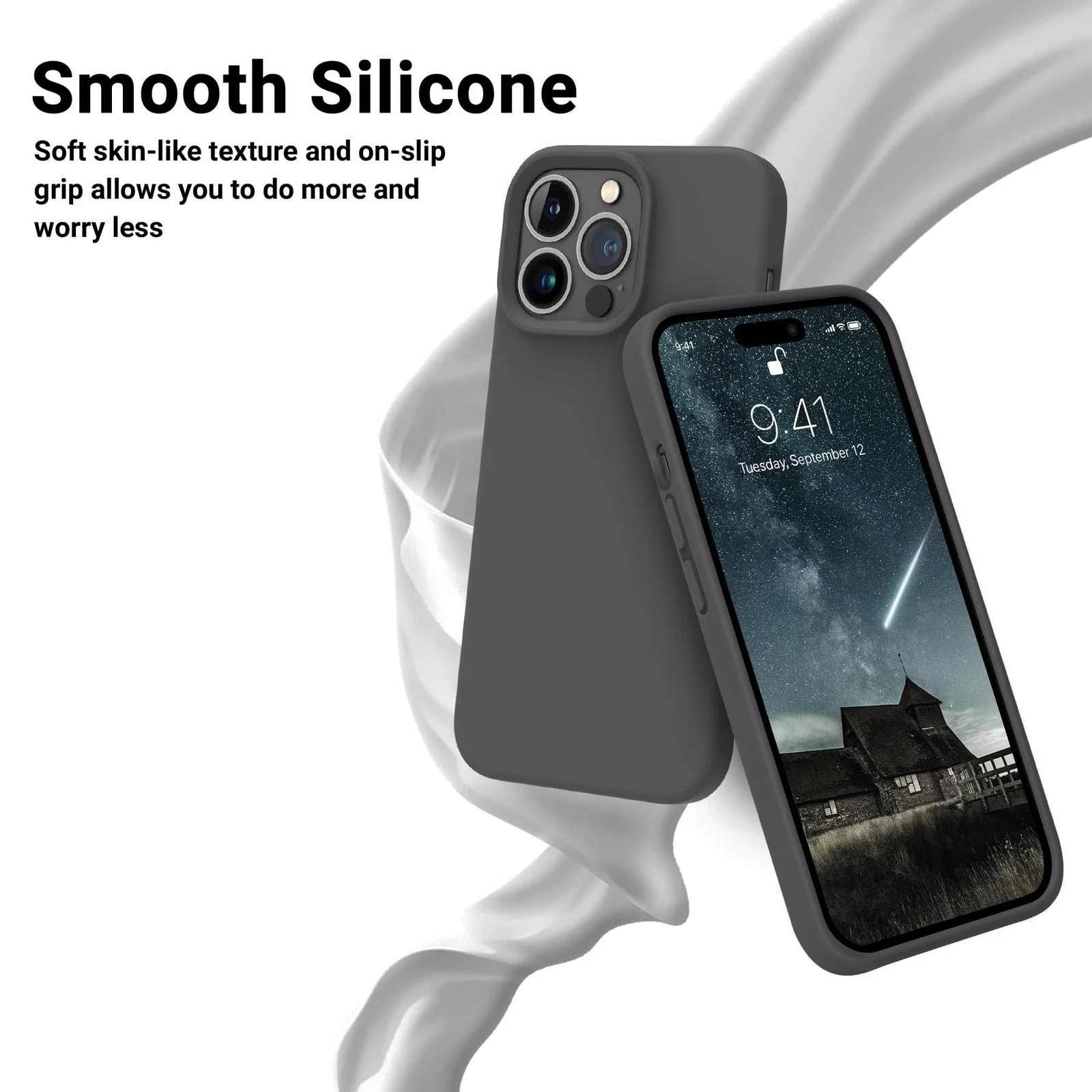 DL3 Mobilak Liquid Silicone Case for iPhone 12 / 12 Pro (6.1 Inch), Shock-absorbing protection, Scratch-resistant surface, Soft microfiber lining - Deep Grey