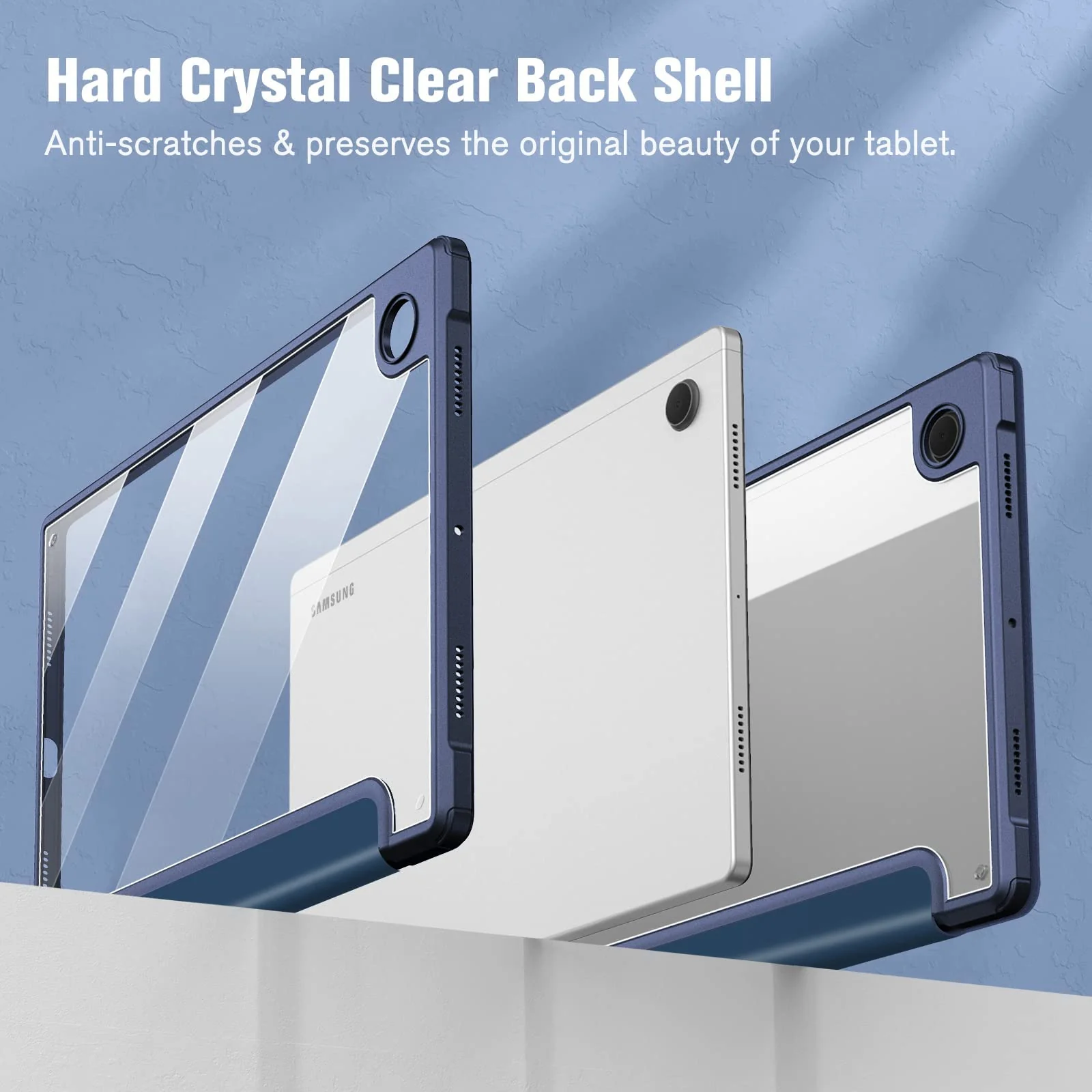 DL3 Mobilak Hybrid Slim Case for Samsung Galaxy Tab A8 10.5 inch 2021 Model (SM-X200/X205), Shockproof Cover with Clear Transparent Back Shell, Auto Wake/Sleep - Dark Blue
