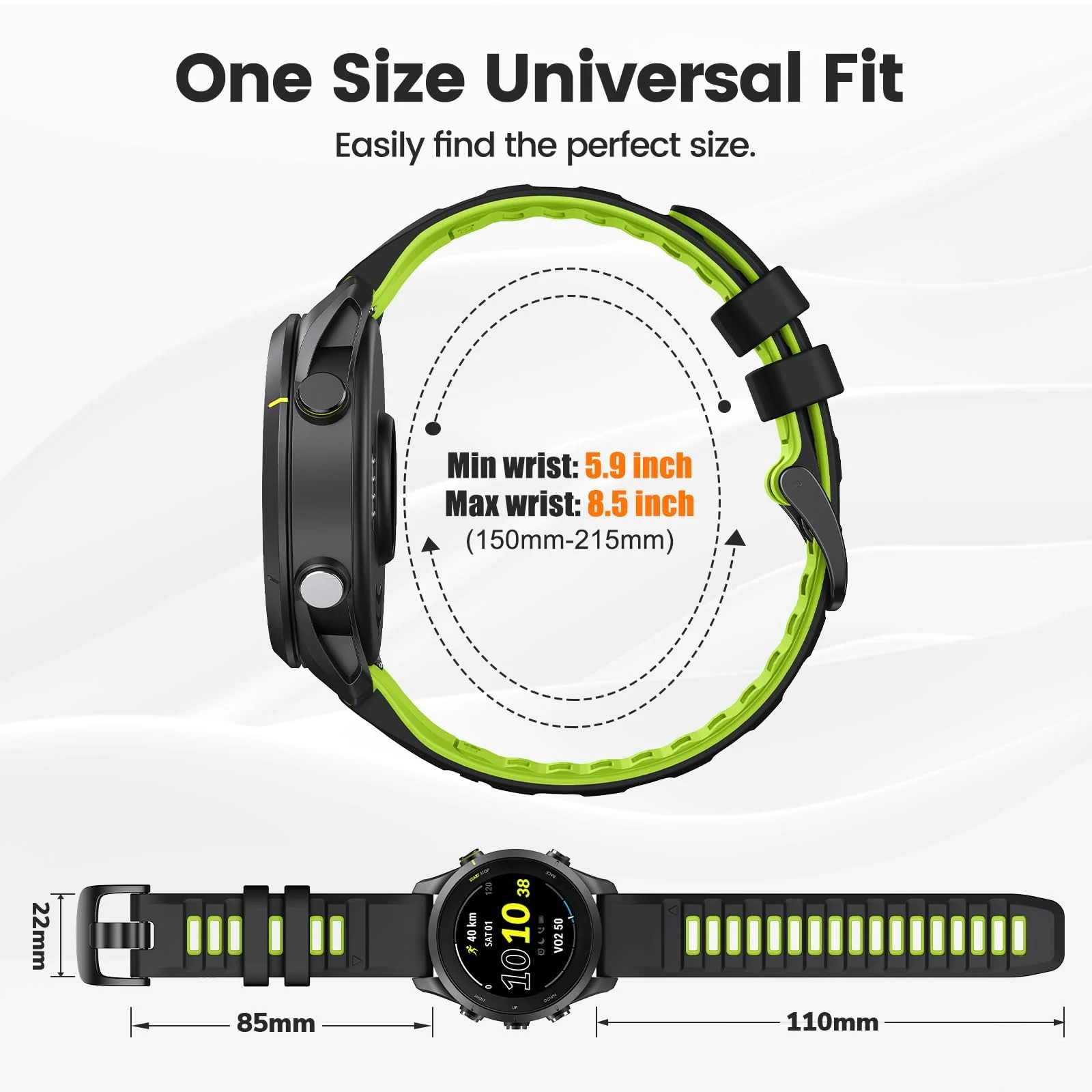 DL3 Mobilak Silicone Sport Band 22MM Strap For Xiaomi Redmi Watch 5 Active/5 Lite/Samsung Galaxy Watch 46mm/Watch 3 45mm/Gear S3/Huawei watch GT5 GT4 GT3 GT2 GT 46MM/GT2E/GT3 Pro/GT 5 Pro/Amazfit GTR4 - Black/green
