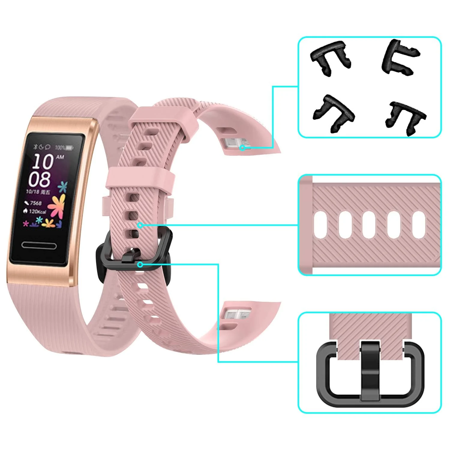 DL3 Mobilak Compatible with Huawei Band 4 Pro/Huawei Band 3 Pro/Huawei Band 3, Soft Silicone Sports Bracelet for Huawei Band 4 Pro/Band 3 Pro/Band3 - Pink