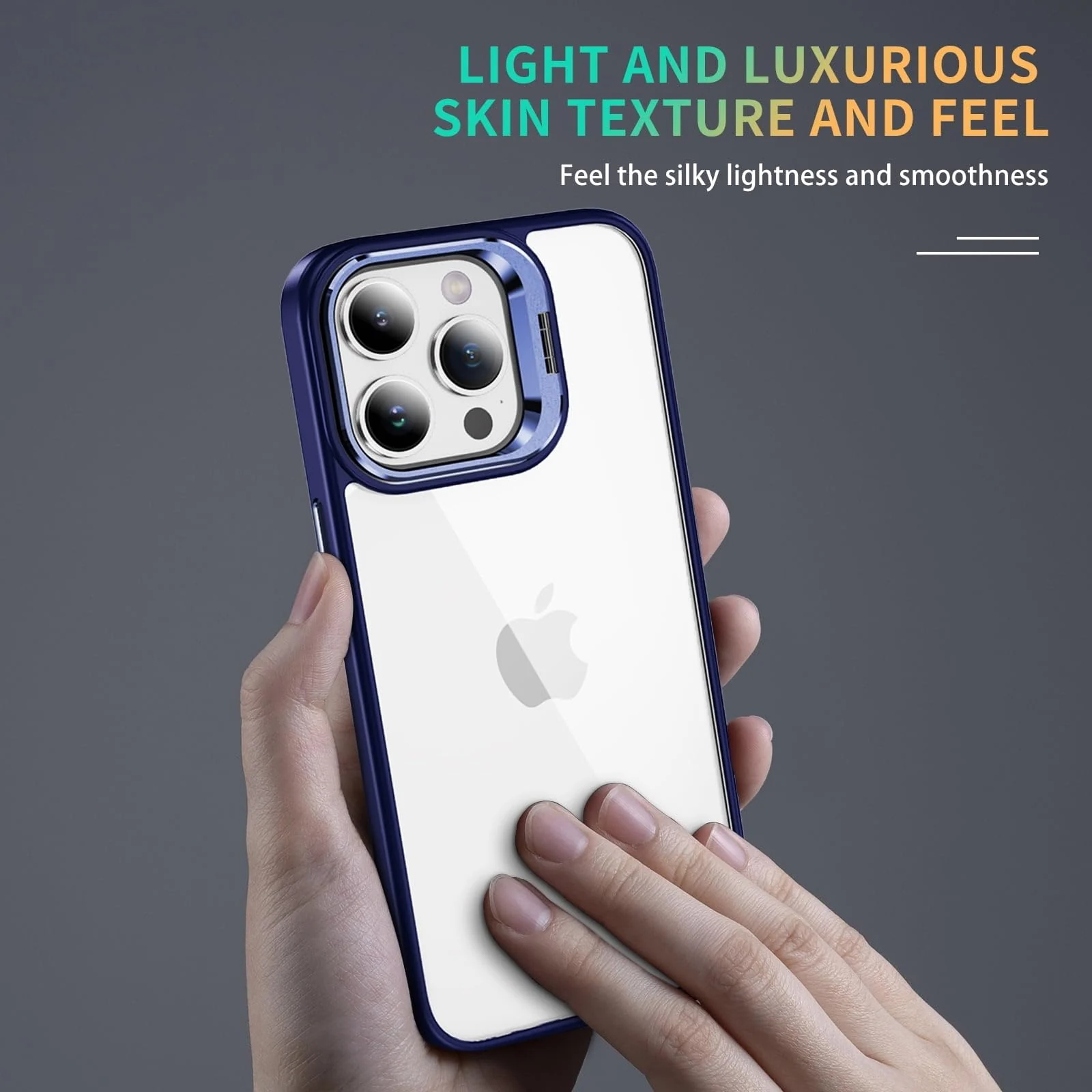 DL3 Mobilak Clear PC and TPU Case with Camera Ring Kickstand and Lens Protector for iPhone 15 Pro - Blue