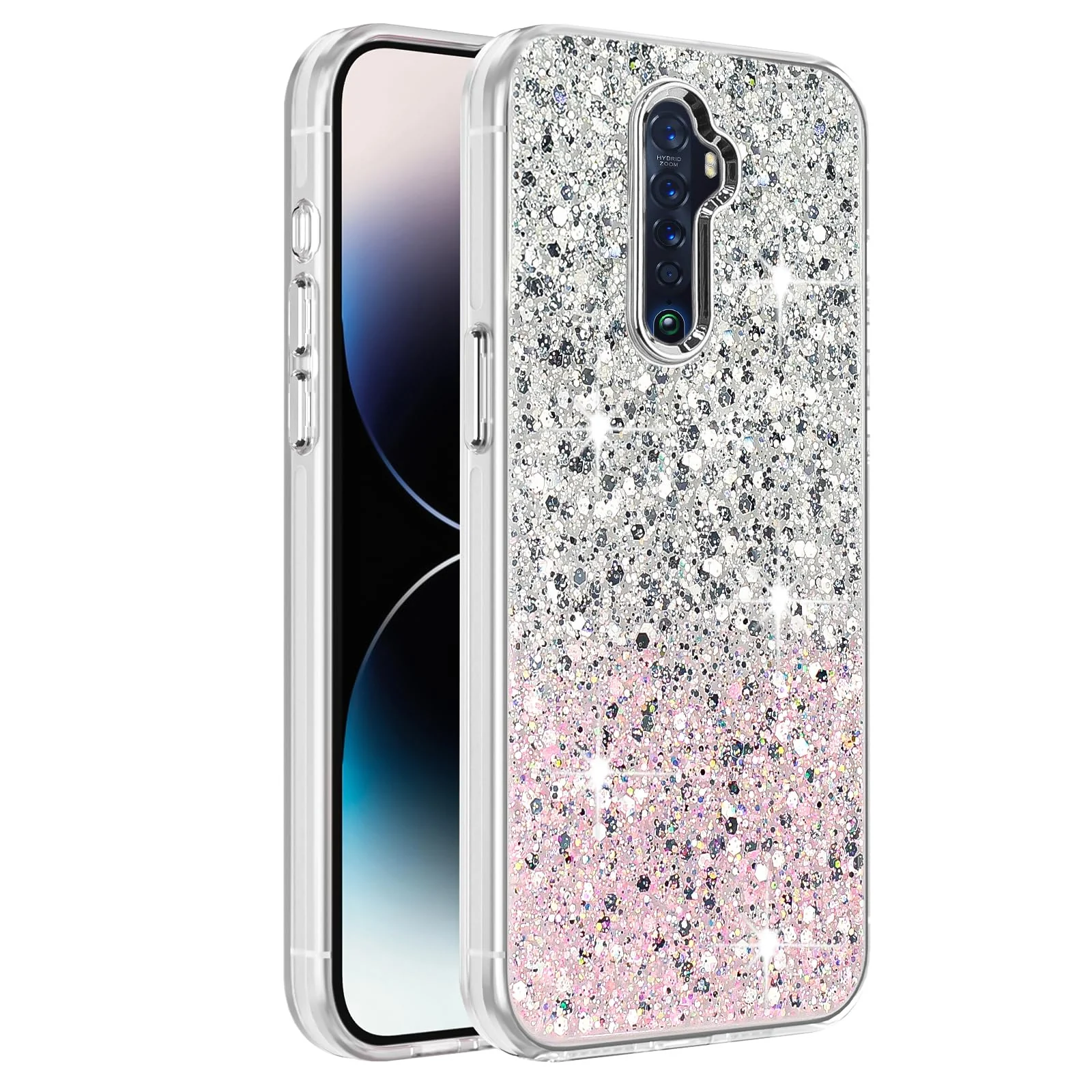 DL3 Mobilak Glitter Rhinestone Protective Case for OPPO Reno 2F / Reno 2Z with Shockproof Design - White Pink