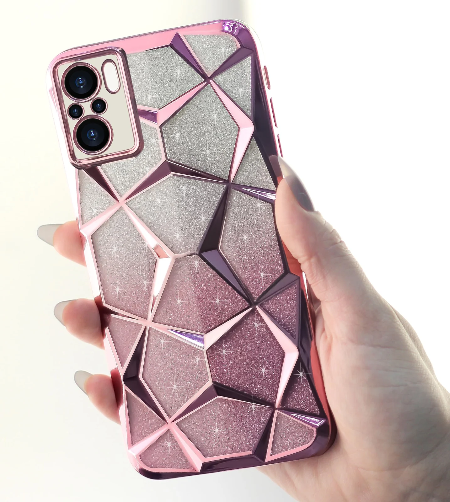 DL3 MOBILAK Compatible with Xiaomi Redmi Note 10 4G / Note 10S Case Plating Bling Gradient Glitter Clear Cover Soft TPU Silicone Cute Camera Protection Shockproof Back for Women Girls Case - Pink