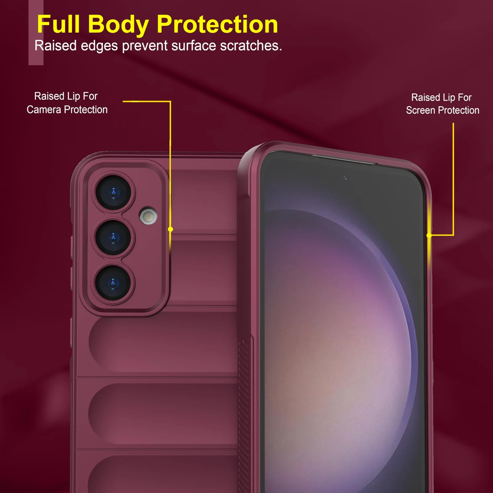 DL3 Mobilak Silicone Case for Samsung Galaxy S23 FE 5G Heavy Duty Protective [Slim Fit] Shockproof Soft Flexible Protective Design Shock-Absorption TPU Cover With Camera Protection - Wine Red