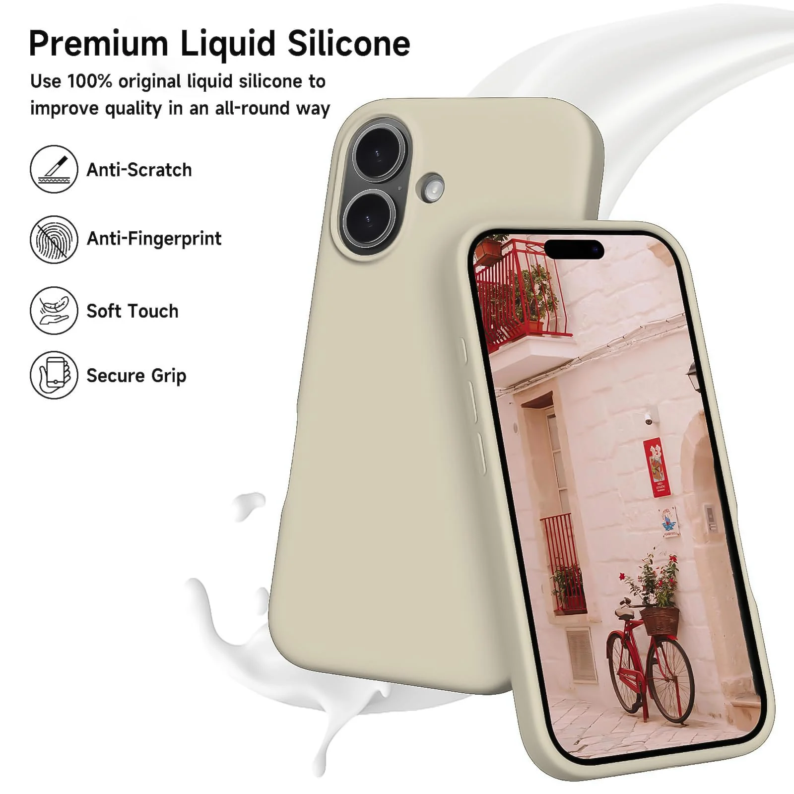 DL3 Mobilak Liquid Silicone Case for iPhone 17 6.3-Inch, Supports wireless charging, Shock-absorbing protection, Scratch-resistant surface - Cream