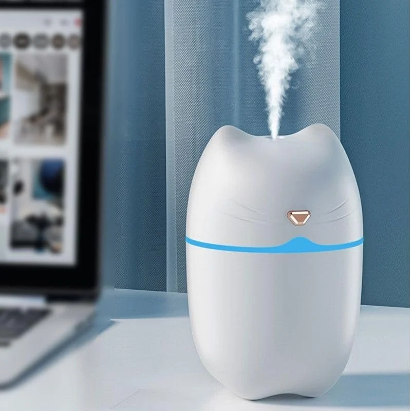Mobigon Wood Cool Mist Ultrasonic Humidifier for Room Moisture, Aroma Diffuser for Home, 260ml Essential Oil Diffuser with 7 Colorful Night Light, Auto Shut-Off, Home, Office, car - A.White