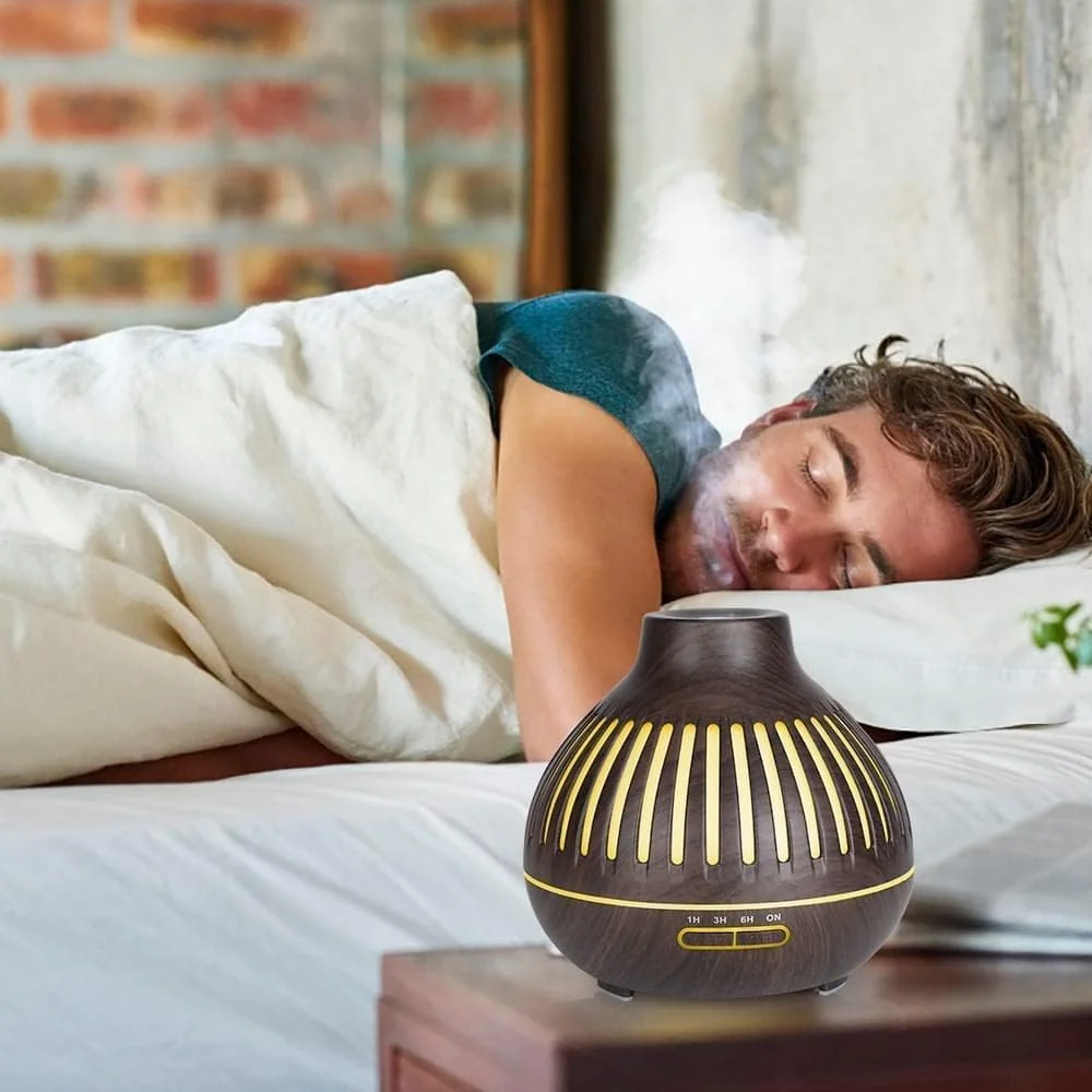 Mobigon Essential Oil Diffuser, Aromatherapy Diffuser 500ml with Remote Control, 4 Timer & Auto-Off Safety Switch, 7 Color LED Lights Mode, 10 Hours Quiet Humidifier for Bedroom - G.Dark Brown
