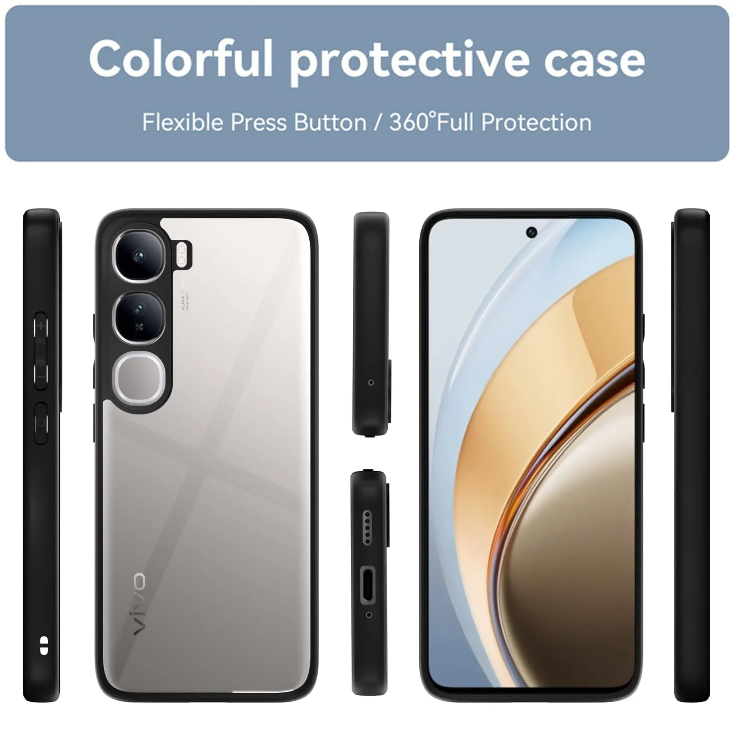 DL3 Mobilak Clear PC and TPU Protective Case for vivo V40 Lite 4G / 5G with Camera Protection and Military-Grade Protection - Black