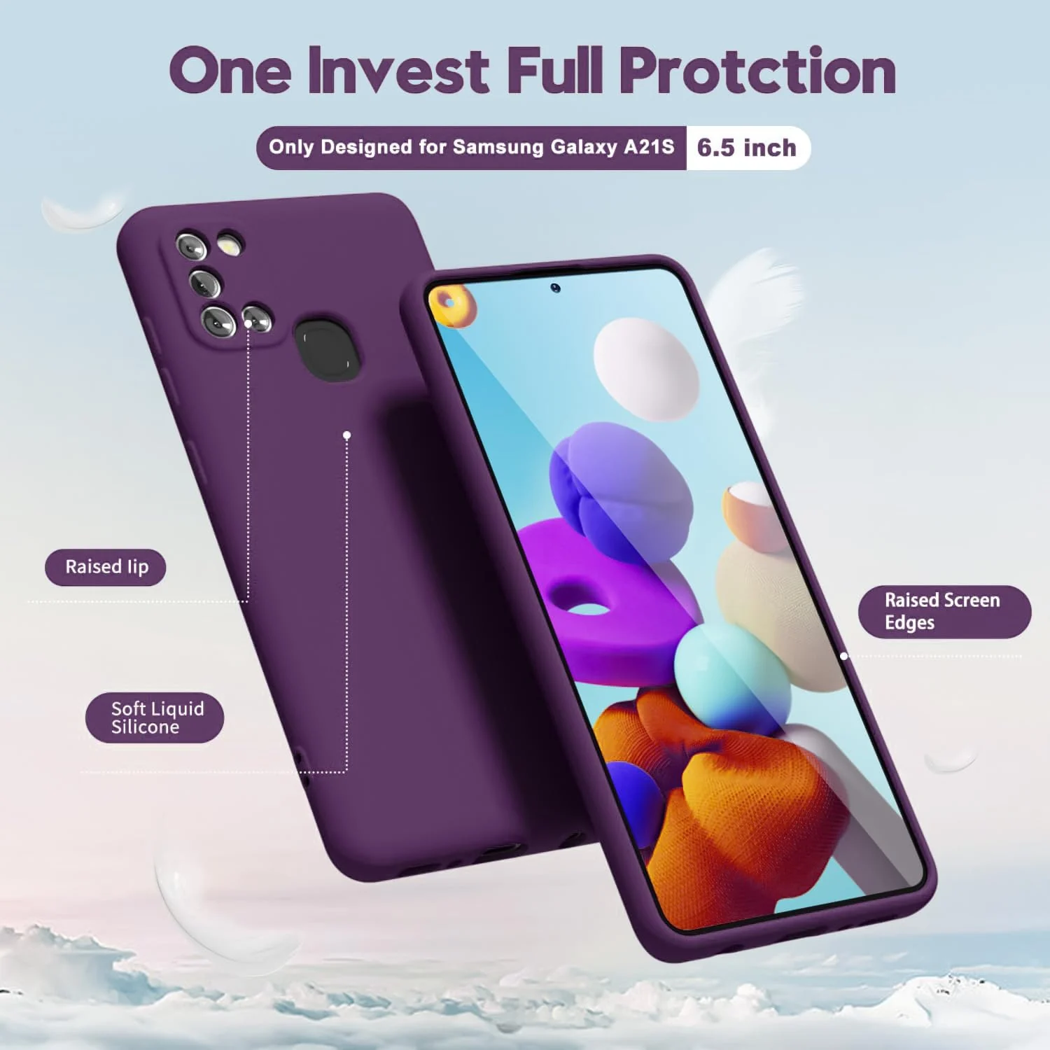 DL3 Mobilak Samsung Galaxy A21s Case, Soft Flexible Silicone Gel Rubber Bumper Cover, Full Body Shockproof Protective Phone Case - Violet