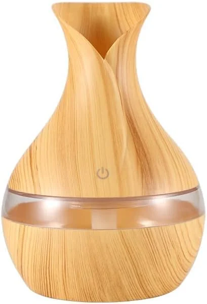 Mobigon Wood Cool Mist Ultrasonic Humidifier for Room Moisture, Aroma Diffuser for Home, 300ml Essential Oil Diffuser with 7 Colorful Night Light, Auto Shut-Off, Home, Office, car - C.Light Brown