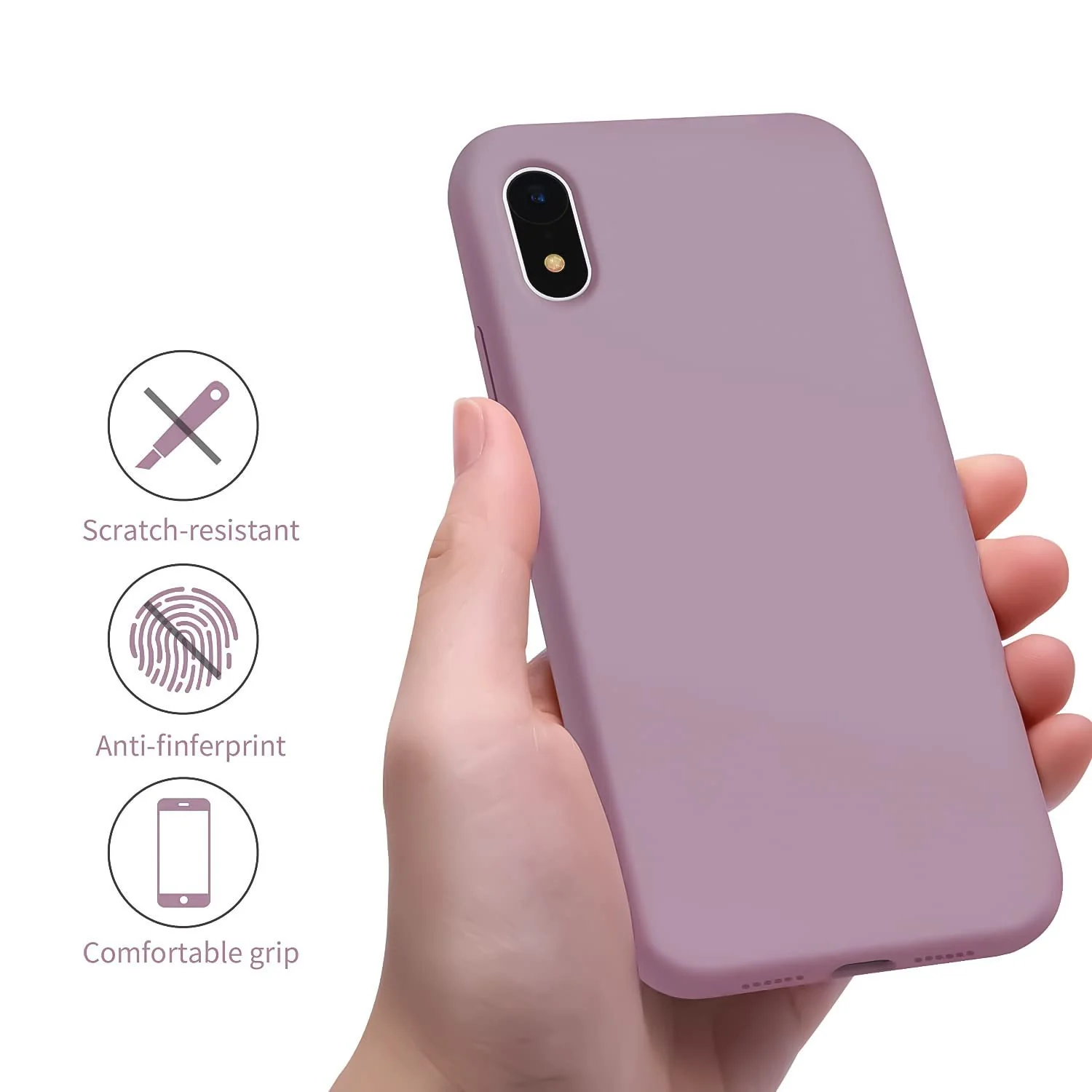 DL3 Mobilak Liquid Silicone Protective Case with Soft Microfiber Lining for iPhone XR - Lilac Purple