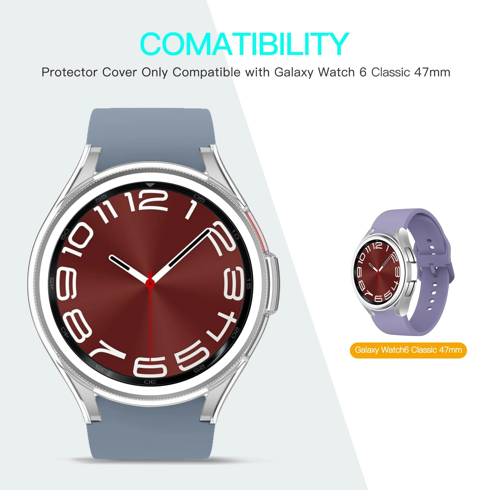 DL3 Mobilak Compatible with Samsung Galaxy Watch 6 Classic 47mm Protective Case - PC Protective Case Cover Shell [NO Screen Film] Compatible with Samsung Galaxy Watch 6 Classic 47mm - Clear