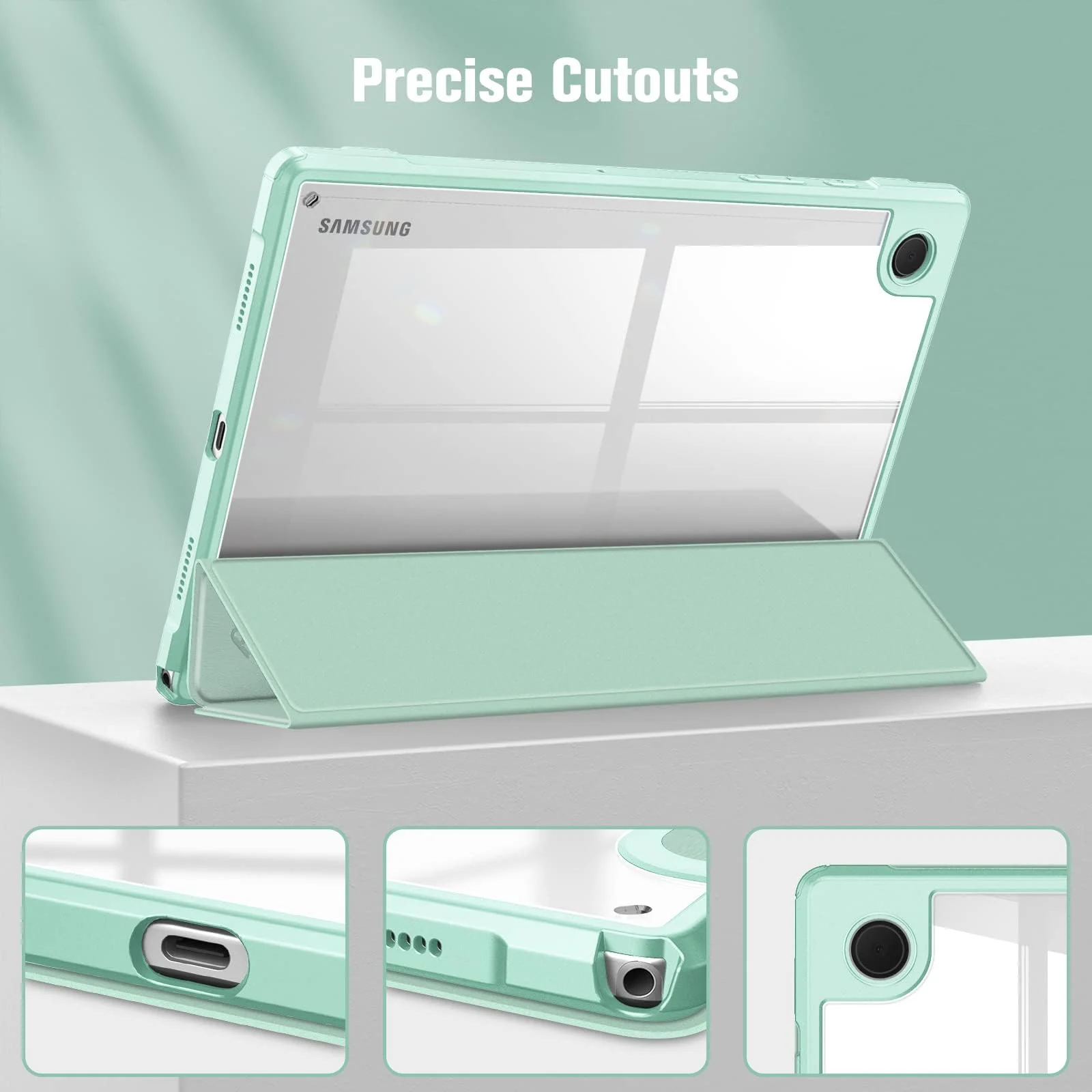 DL3 Mobilak Hybrid Slim Case for Samsung Galaxy Tab A8 10.5 inch 2021 Model (SM-X200/X205), Shockproof Cover with Clear Transparent Back Shell, Auto Wake/Sleep - Mint Green