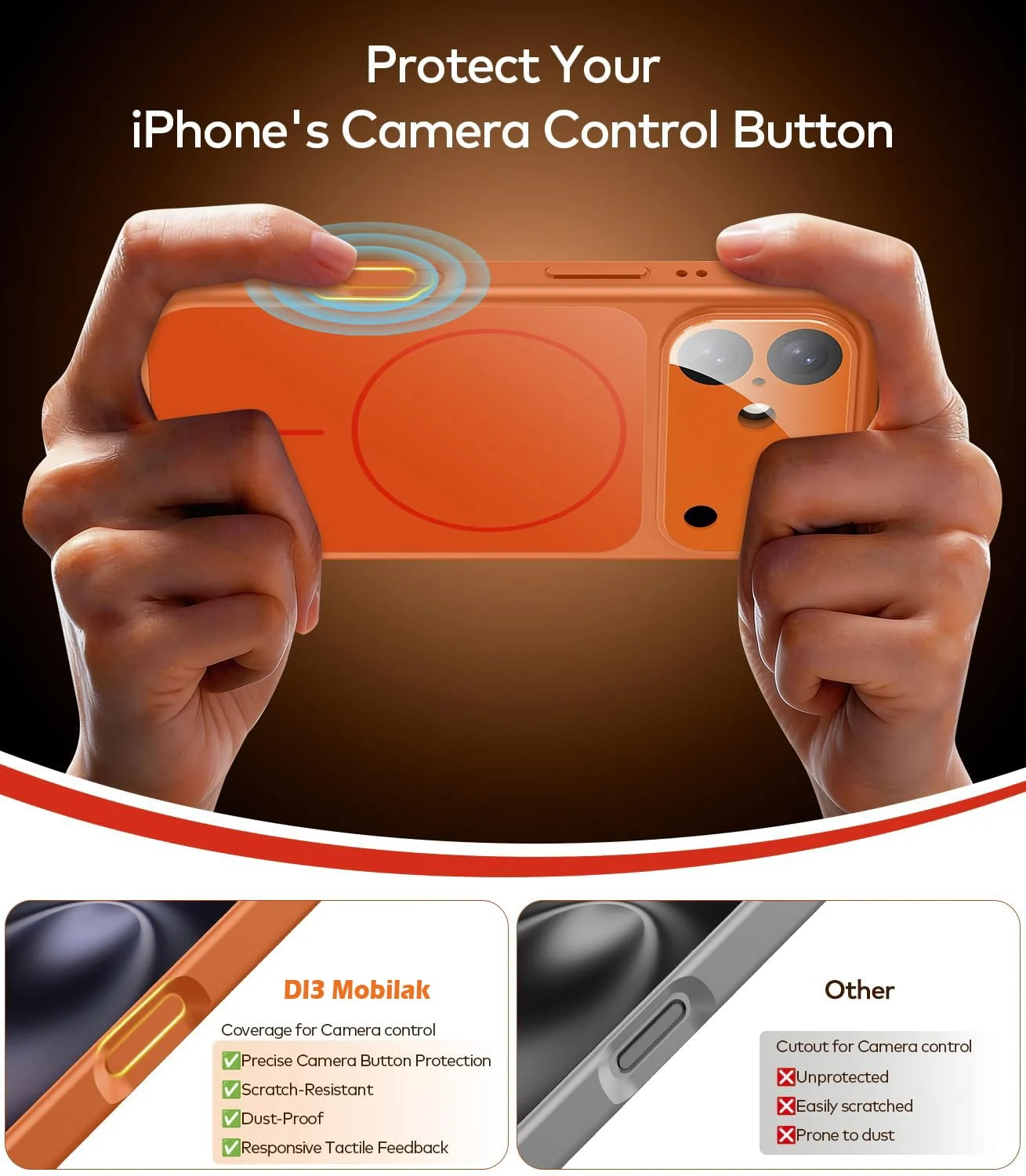 DL3 Mobilak MagSafe-Compatible Magnetic Case for iPhone 17 with Camera Protection and Shockproof Design - Orange
