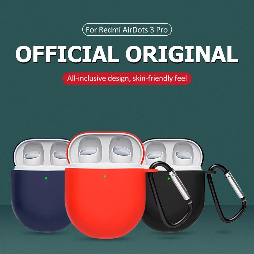 DL3 Mobilak Silicone Case Compatible withXiaomi Redmi Buds 3 Pro/Airdots 3 Pro Earbuds, Soft Silicone Protective Case Cover, Shockproof Sleeve with Carabiner - Red