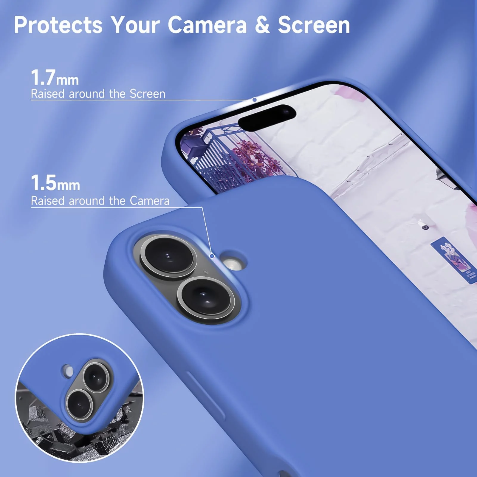 DL3 Mobilak Liquid Silicone Protective Case for iPhone 16+ Plus 6.7-Inch with Microfiber Lining and Shockproof Design - Light Blue