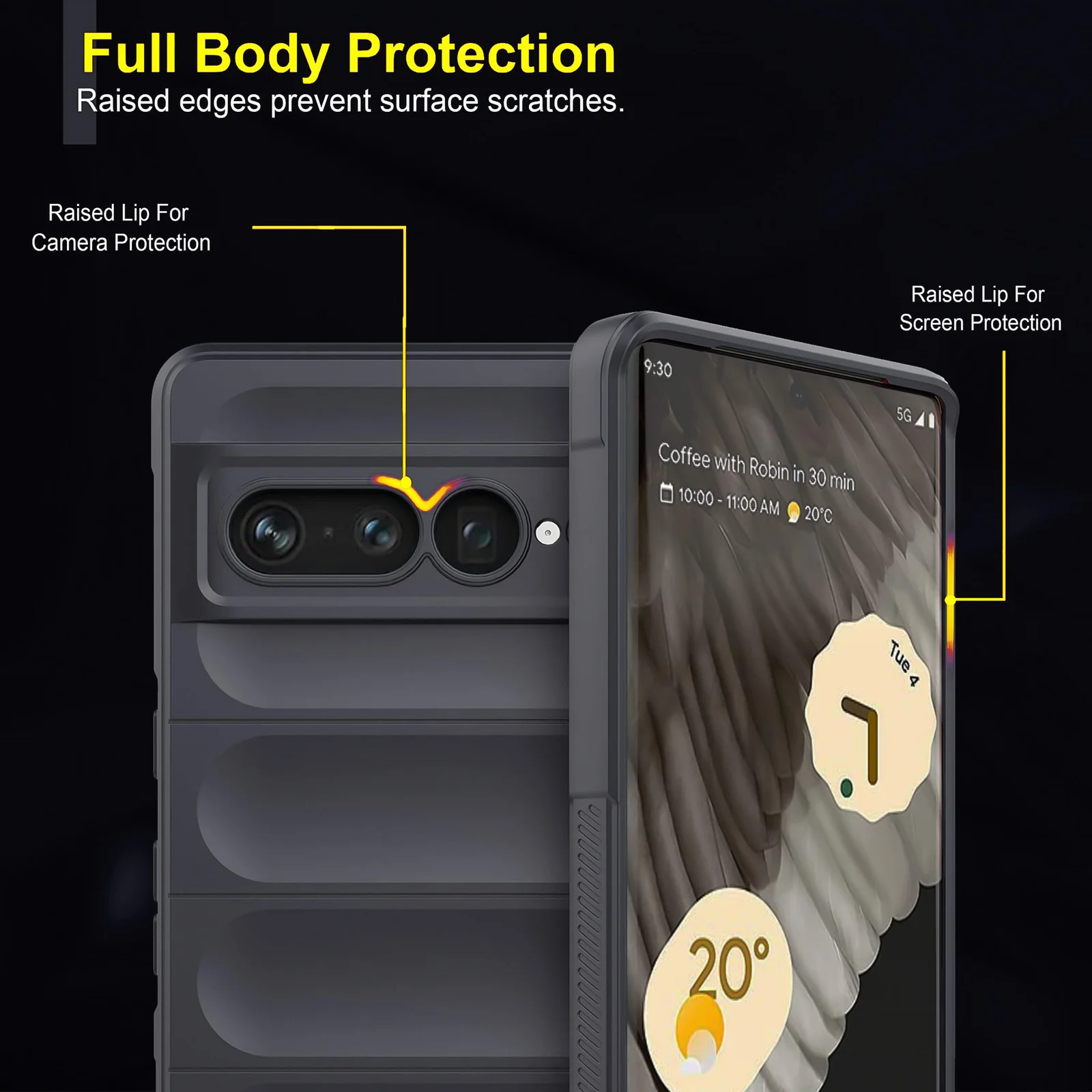 DL3 Mobilak Silicone Case for Google Pixel 7 Pro Heavy Duty Protective [Slim Fit] Shockproof Soft Flexible Protective Design Shock-Absorption TPU Cover With Camera Protection - Dark Gray