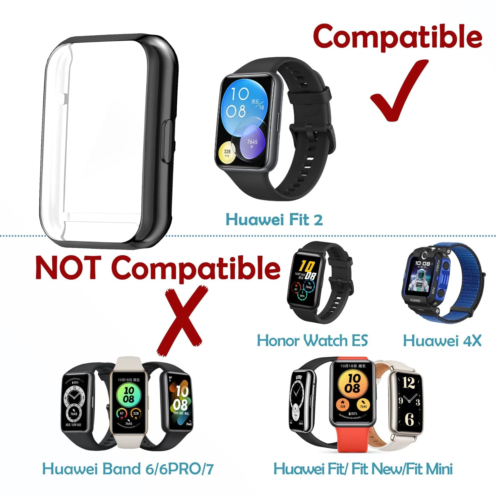 DL3 Mobilak Case Compatible with Huawei Watch Fit 2 Protective Case, Flexible TPU Full Protection Screen Protector Cover Scratch-Resistant Screen Protector Case For Huawei Fit 2 - Clear