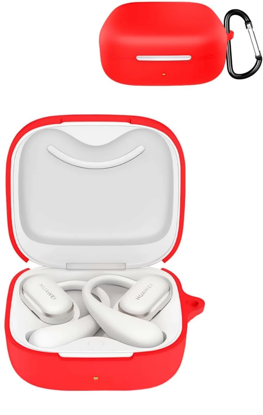 DL3 Mobilak Silicone Case Compatible with Huawei FreeArc Earbuds, Soft Silicone Protective Case Cover, Shockproof Sleeve with Carabiner - Red