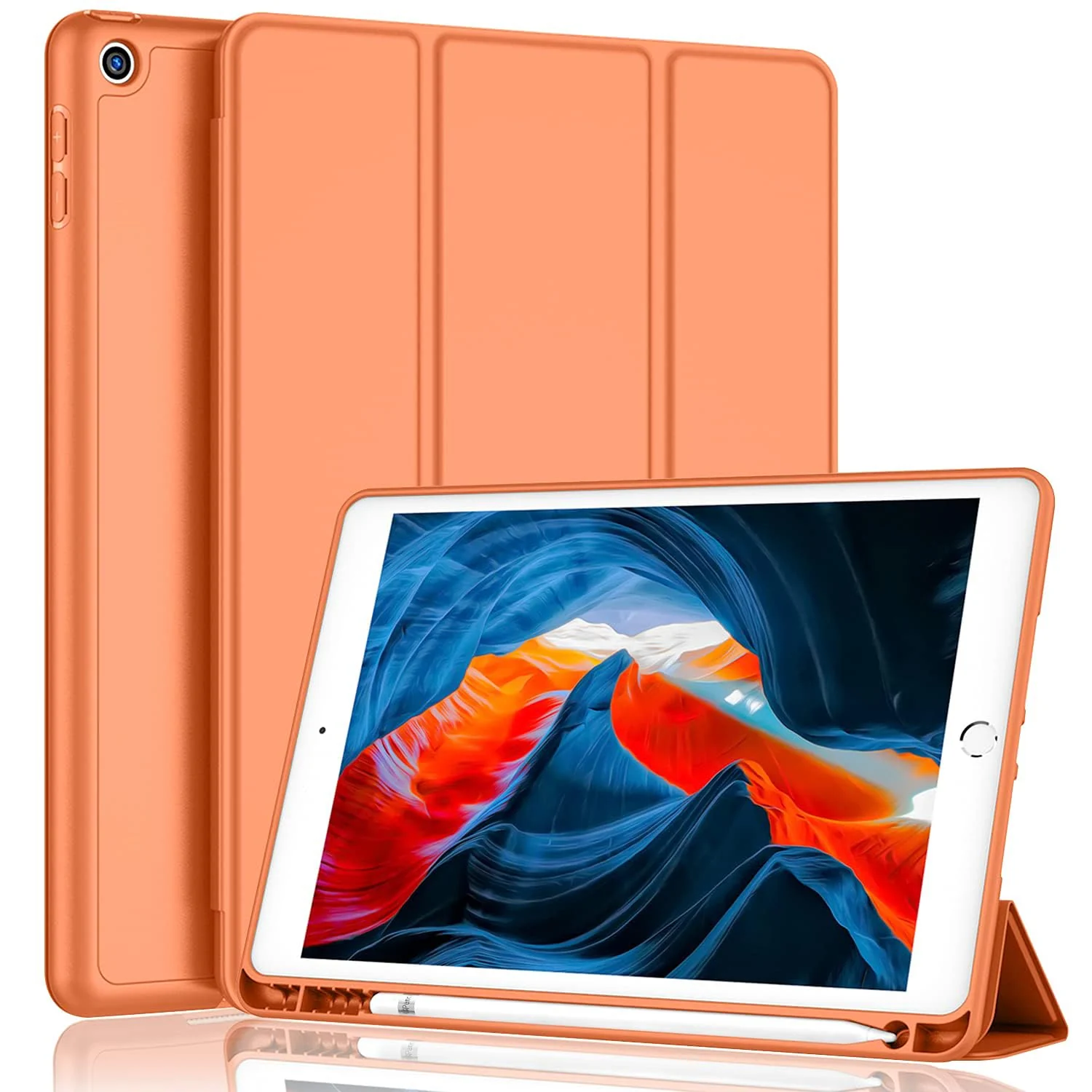 DL3 Mobilak iPad 9th/ 8th/ 7th Generation, Case for iPad 10.2-Inch 2021/2020/ 2019 with Pencil Holder, iPad 7th Gen 2019 Case with Soft Silicone Back, Auto Wake/Sleep Cover - Orange