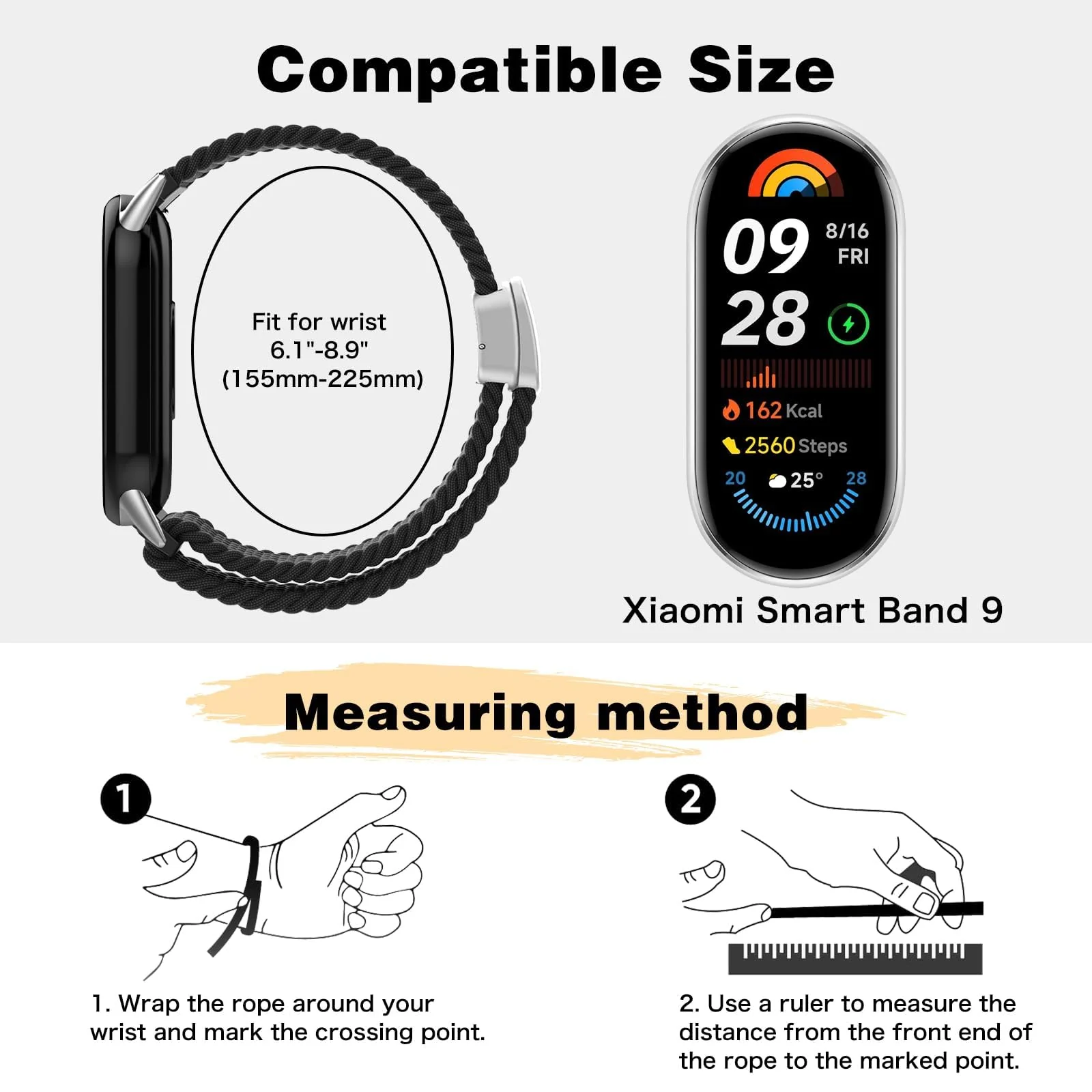 DL3 Mobilak Braided Strap for Xiaomi Mi Band 10/9/8, Men Women Breathable Elastic Nylon with Magnetic Buckle Watch Band for Xiaomi Smart Band 10/Xiaomi Smart Band 9/8 - Dark Chocolate