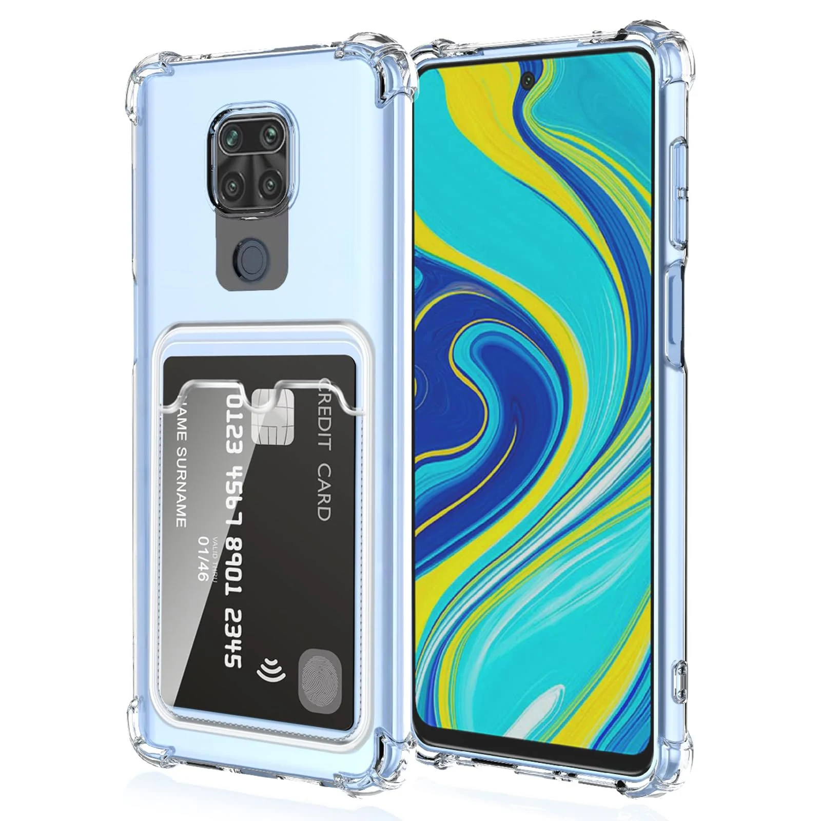 DL3 Mobilak Xiaomi Compatible with Redmi Note 9/Compatible with Redmi 10X 4G Case Clear Card Holder Back Wallet Crystal Transparent Soft TPU Shockproof Bumper Corner Drop Protection Phone Case Cover - Clear