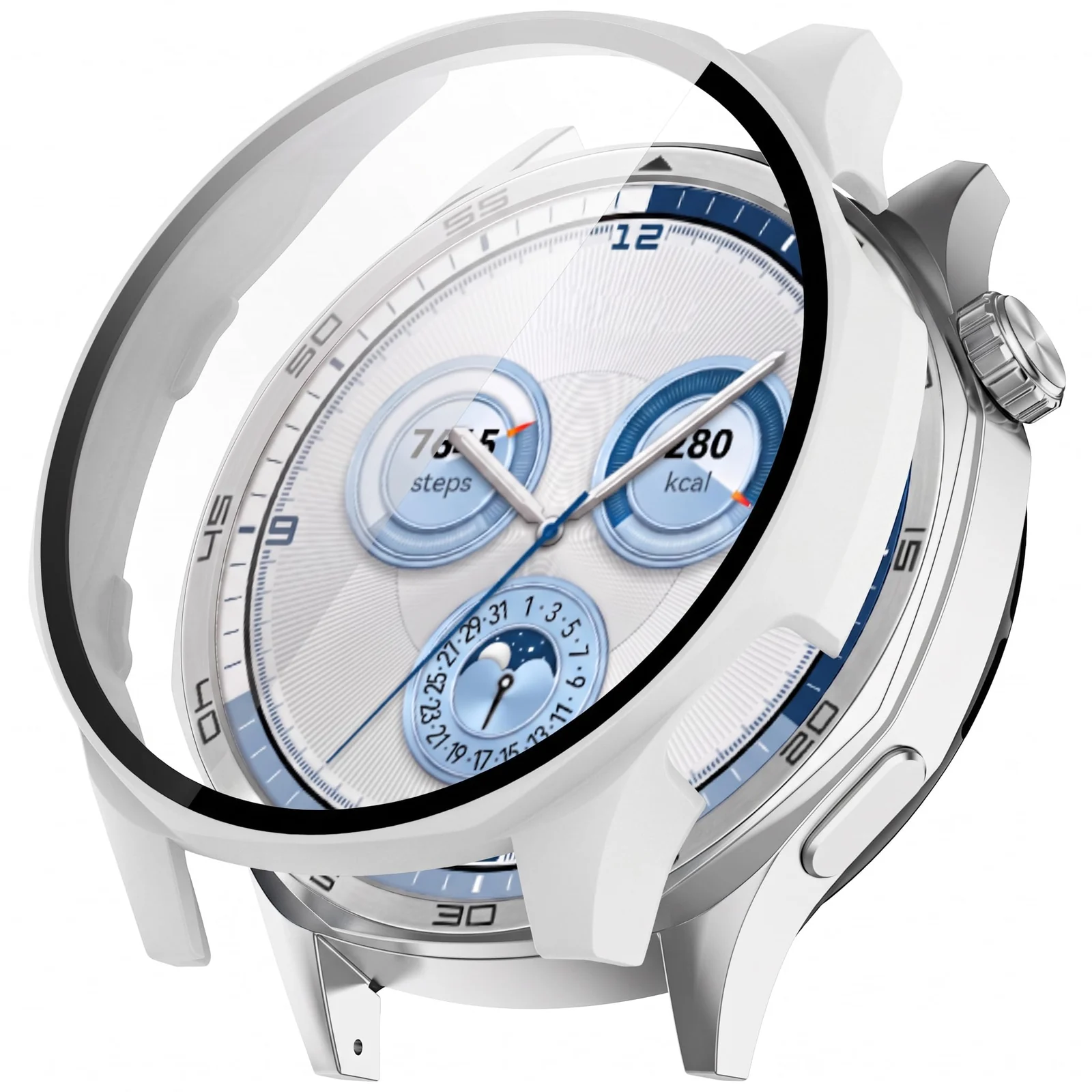 DL3 MOBILAK Full-Coverage Watch Case with Tempered Glass for Huawei Watch GT 4 46 mm, White