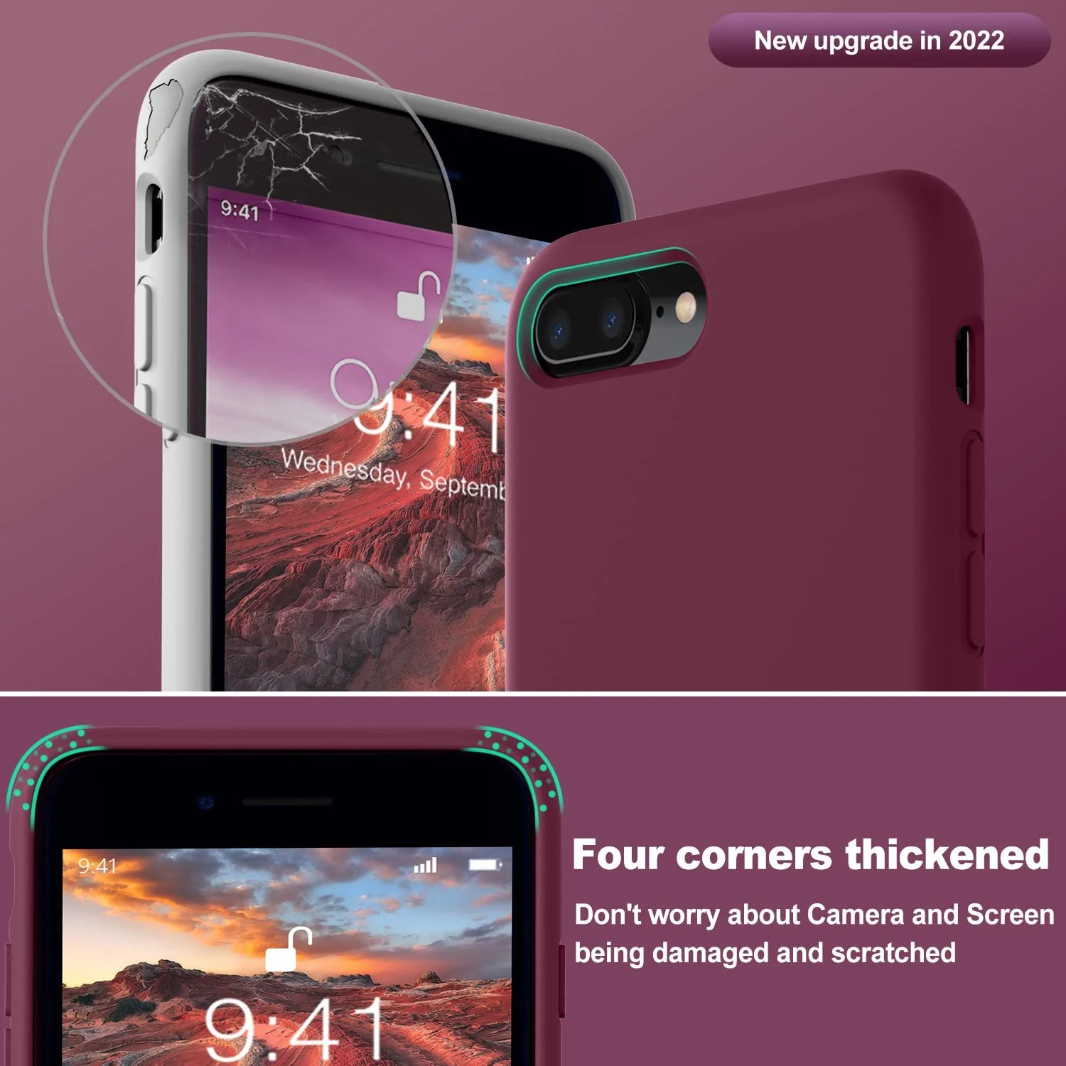 DL3 Mobilak Liquid Silicone Protective Case with Soft Microfiber Lining for iPhone 7 Plus / iPhone 8 Plus - Wine Red