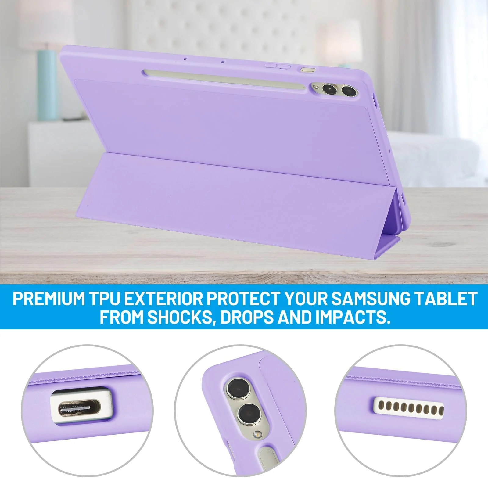 DL3 Mobilak Smart Case for Samsung Galaxy Tab S8 Plus 2022/S7 FE/S7 Plus 12.4 with Pencil Holder, Soft TPU Smart Stand Back Cover Auto Wake/Sleep - Light Purple