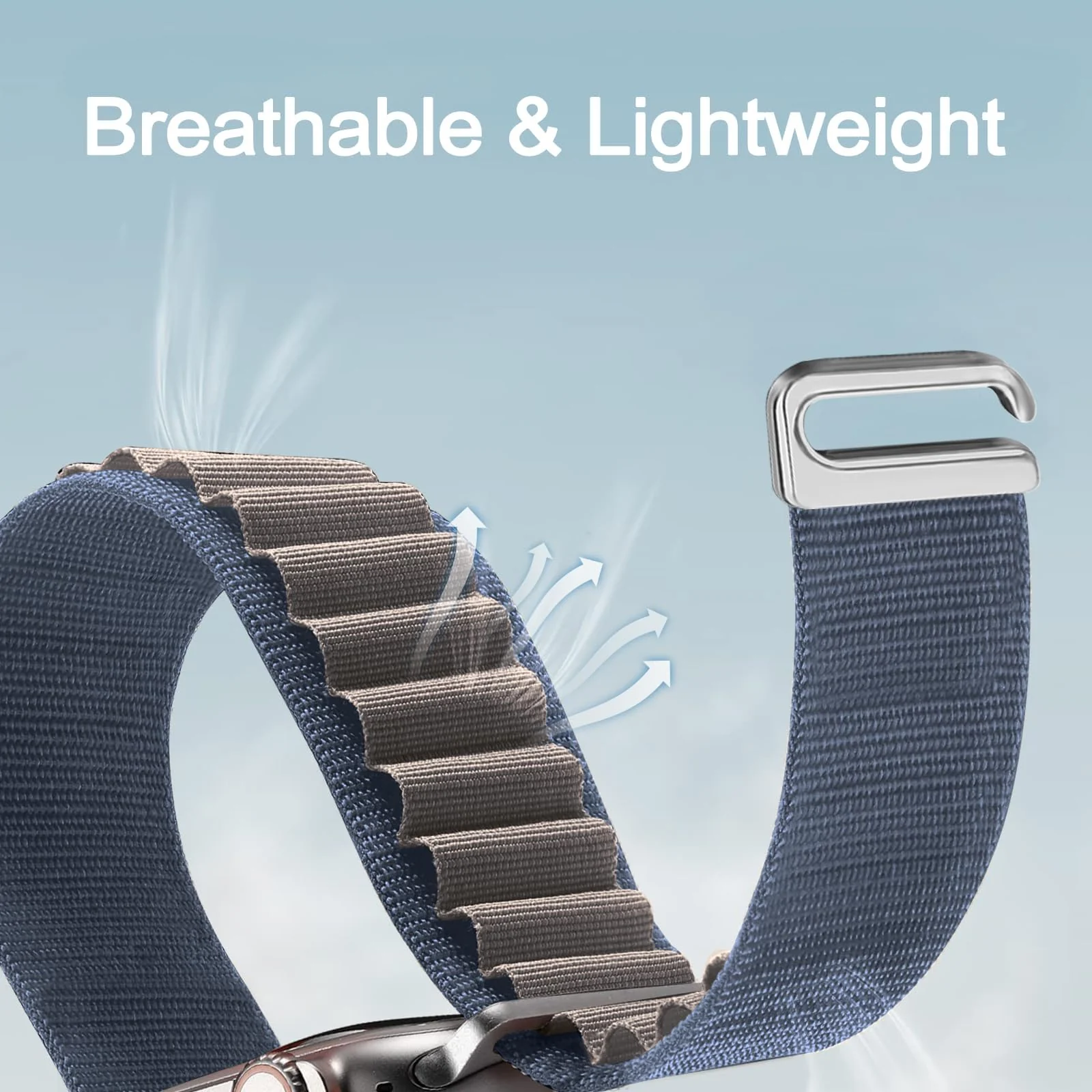 DL3 Mobilak Trail/Alpine Loop Nylon Band Compatible with Apple Watch Ultra 2/Ultra Band 49mm 45mm 44mm 42mm, Adjustable with Metal C-Hook Strap for iWatch Ultra Series 9/8/7/6/5/4/3/2/1/SE2/SE - A.Blue Gray