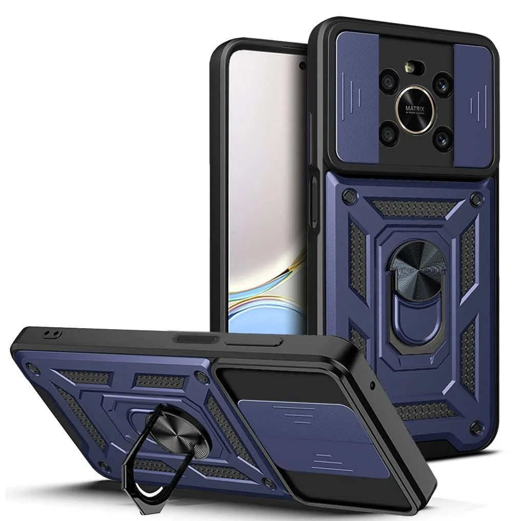 DL3 Mobilak Protective Case with Sliding Camera Cover, Metal Ring Kickstand and Magnetic Car-Mount Support for Honor X9 4G 5G / Honor X30 / Honor Magic 4 Lite - Blue