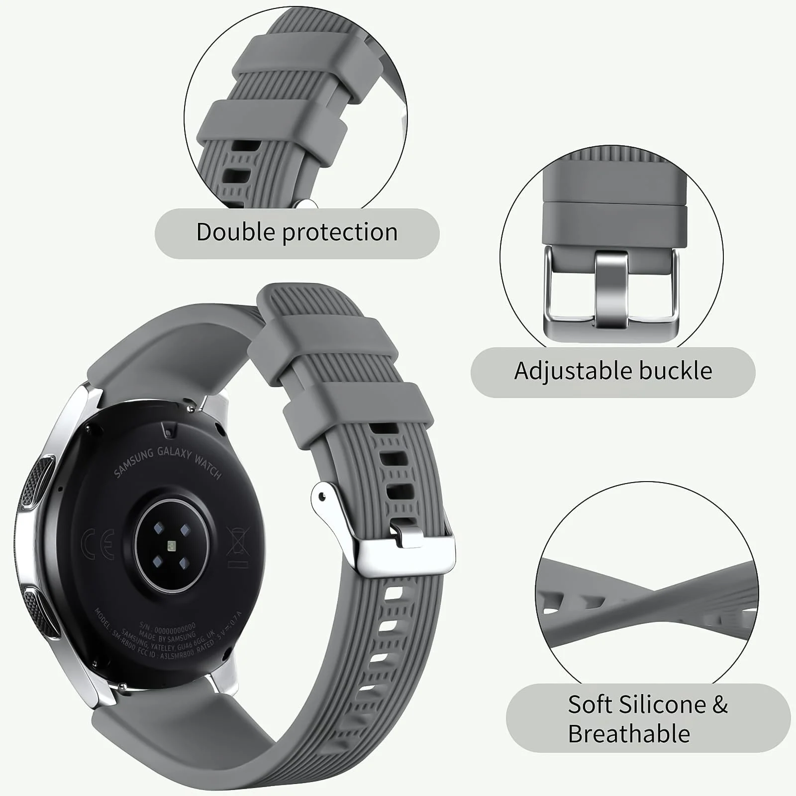 DL3 Mobilak Silicone Sport Band 22MM Xiaomi Redmi Watch 5 Active/5 Lite/Samsung Galaxy Watch 46mm/Watch 3 45mm/Gear S3/Huawei watch (GT6 GT5 GT4 GT3 GT2 GT 46MM)/GT2E/GT5 Pro/GT 6 Pro/Amazfit GTR 3/4 - Gray
