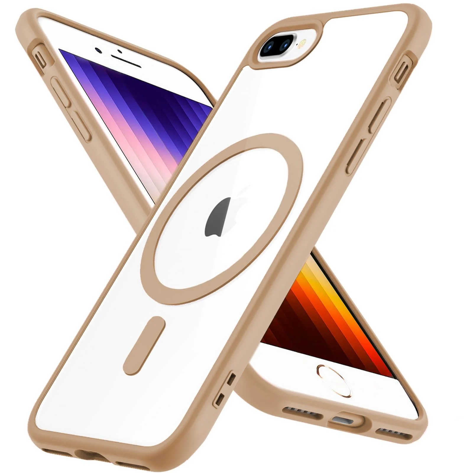DL3 Mobilak Magnetic Case for iPhone 7 Plus/iPhone 8 Plus,[Wireless Charging] [Compatible with MagSafe] No Yellowing and Military Drop Protection, Transparent Phone Case Cover - Desert