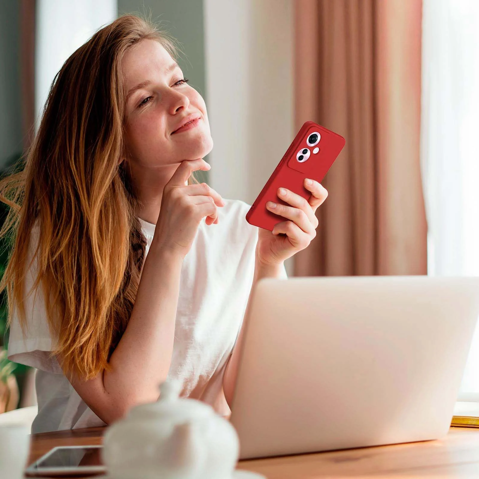 DL3 Mobilak Liquid Silicone Protective Case for OPPO Reno11 F 5G with Camera Protection and Microfiber Lining - Red
