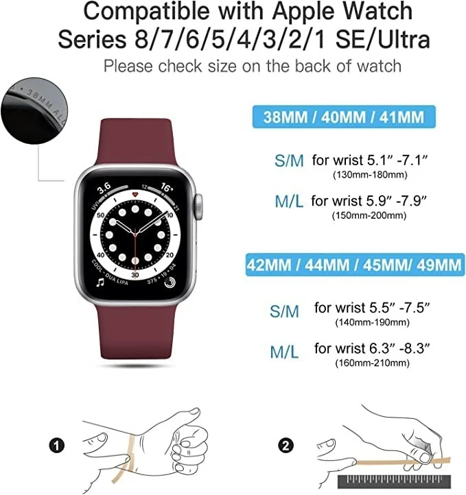 DL3 Mobilak Bands Compatible with Apple Watch Ultra 49mm 45mm 44mm 42mm 41mm 40mm 38mm, Replacement Soft Silicone Strap for iWatch Ultra 2 Series 9/8/7/6/5/4/3/2/1 SE (42MM/44MM/45MM/49MM) - Wine Red