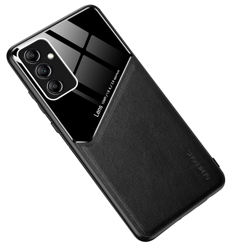 DL3 Mobilak Faux Leather and Plexiglass Protective Case with TPU Frame and Magnetic Car-Mount Support for Samsung Galaxy A35 5G - Black