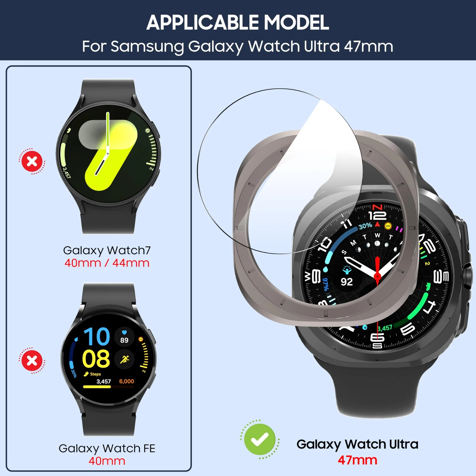 DL3 MOBILAK Case for Samsung Galaxy Watch Ultra 2025/Galaxy Watch 7 Ultra 2024 47mm, Full Coverage Slim Hard Case Protective Bumper Built-in Tempered Glass Screen Protector Shell - Titanium Gray