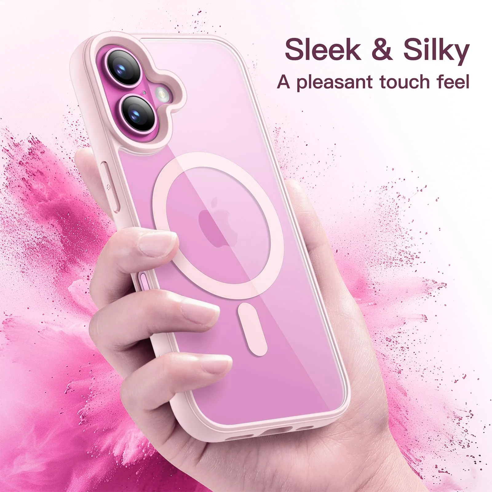 DL3 Mobilak Magnetic Case for iPhone 16+ Plus 6.7-Inch Compatible with MagSafe, Shockproof Phone Bumper Cover, Solid Color Matte TPU Frame, Anti-Scratch Clear Back - Pink Sand