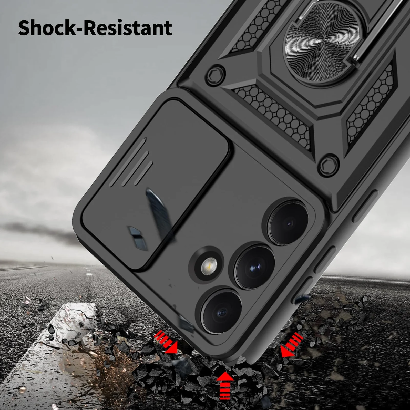 DL3 Mobilak Silicone Protective Case for Samsung Galaxy S21 FE 5G with Slide Camera, Built-in magnetic car-mount support, Shock-absorbing protection, Built-in kickstand - Black