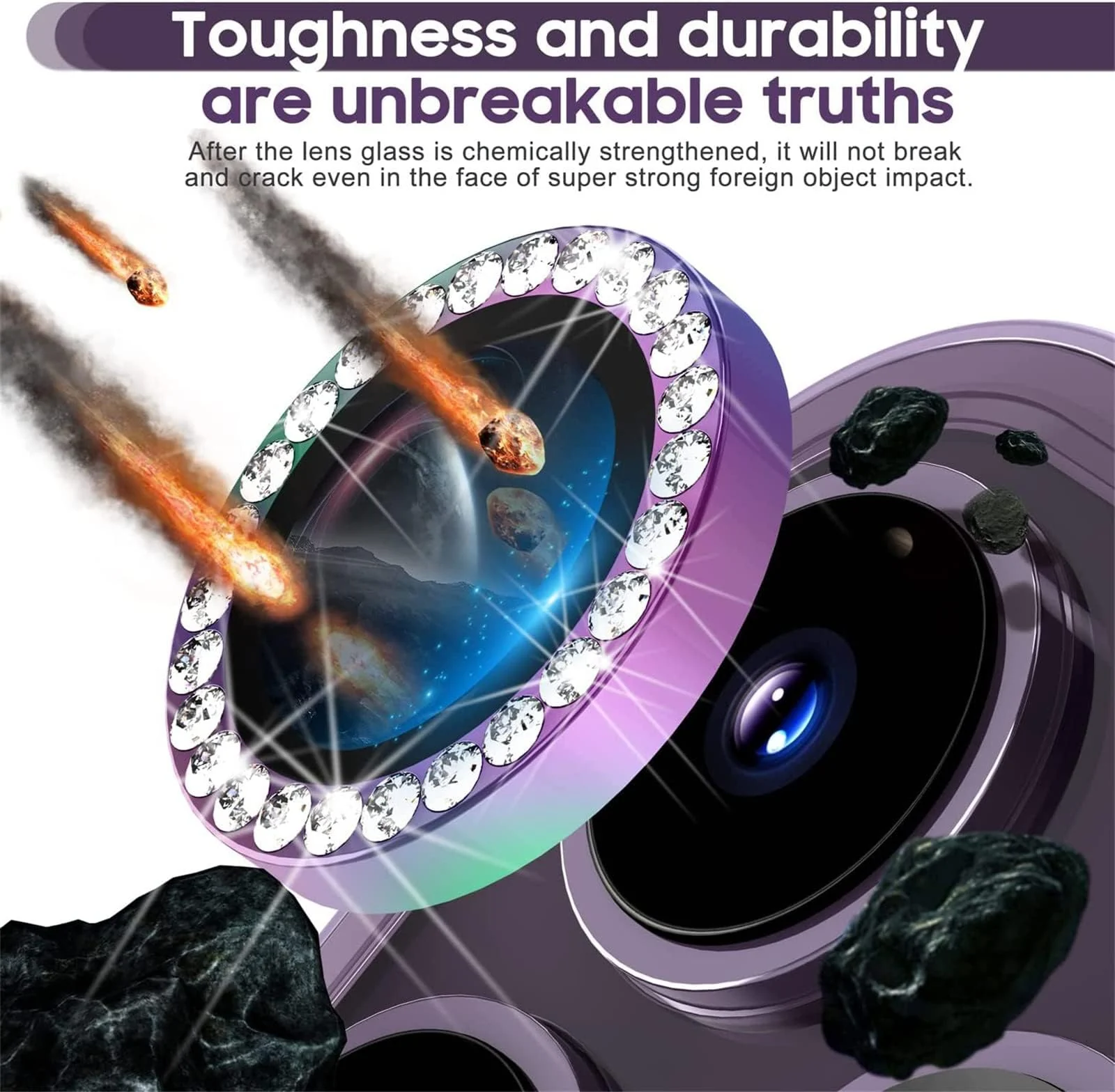 DL3 Mobilak Camera Lens Protector For iPhone 15 Pro/iPhone 15 Pro Max, [Keep Original Shooting] Tempered Glass Screen Protector Metal Individual Camera Cover, Case Friendly - Diamond Colorful