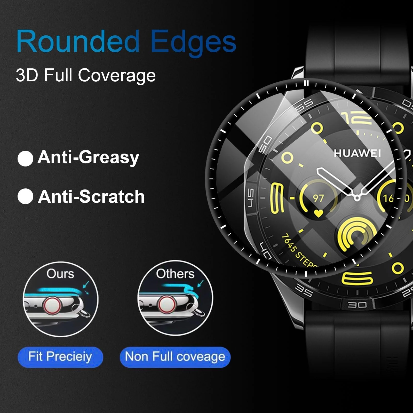 DL3 Mobilak Screen Protector For Huawei Watch GT4 46mm, 3D Curved Soft Edge Protective Film [Anti-Scratch] [Bubble Free] [Ultra Shatterproof] [High Sensitive] (Not Glass) Screen For GT 4 46mm - Black